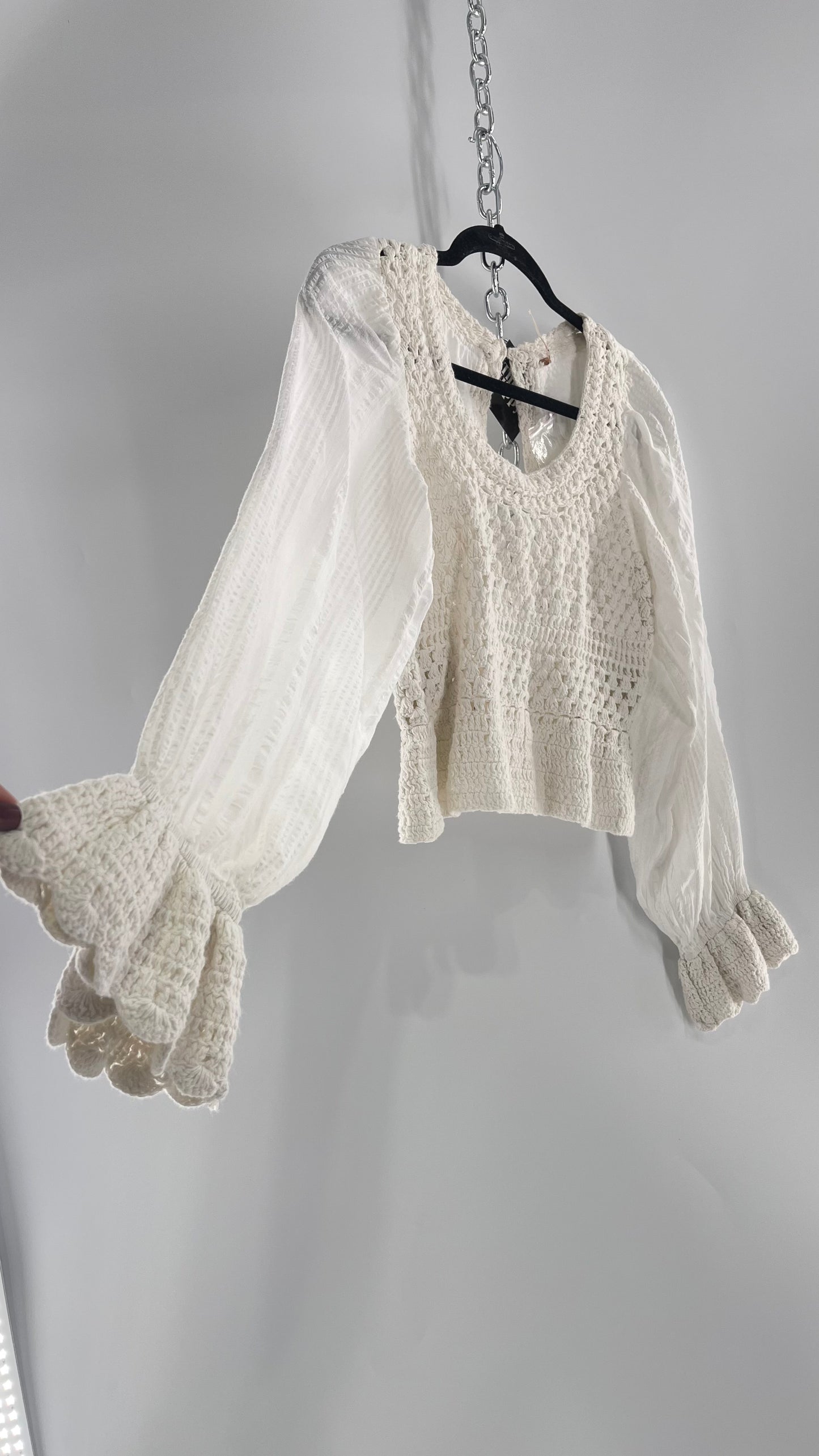 Free People White Crochet “Megan” Top (Large)