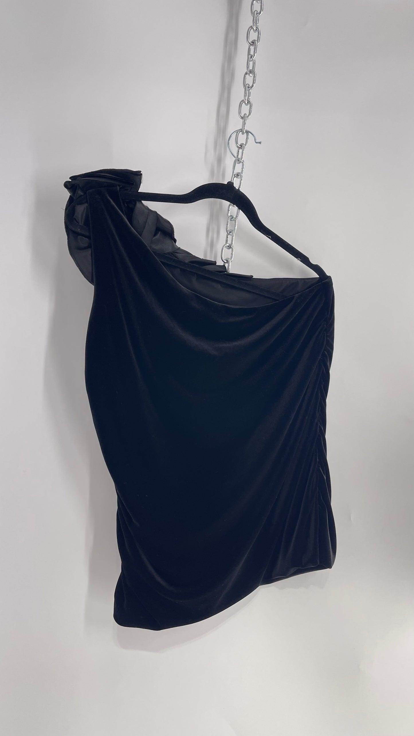Vintage Velvet Velour Tank with Rosette Shoulder Detailing (Large)