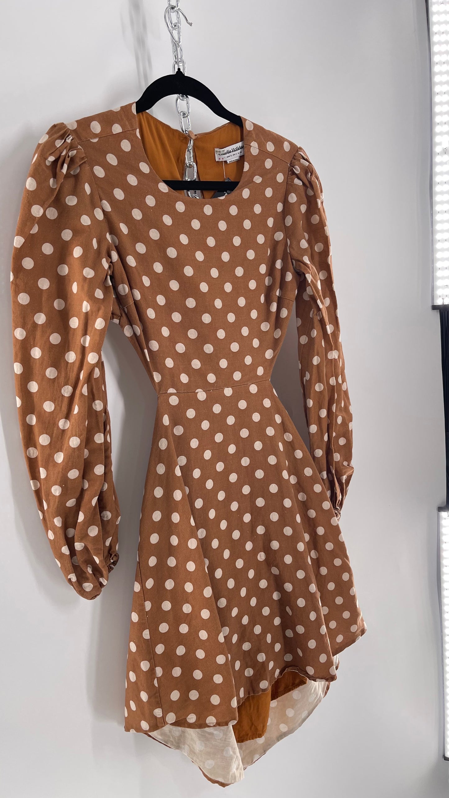 Charlie Holiday Halcyon Brown Polka Dot Open Back Linen (2)