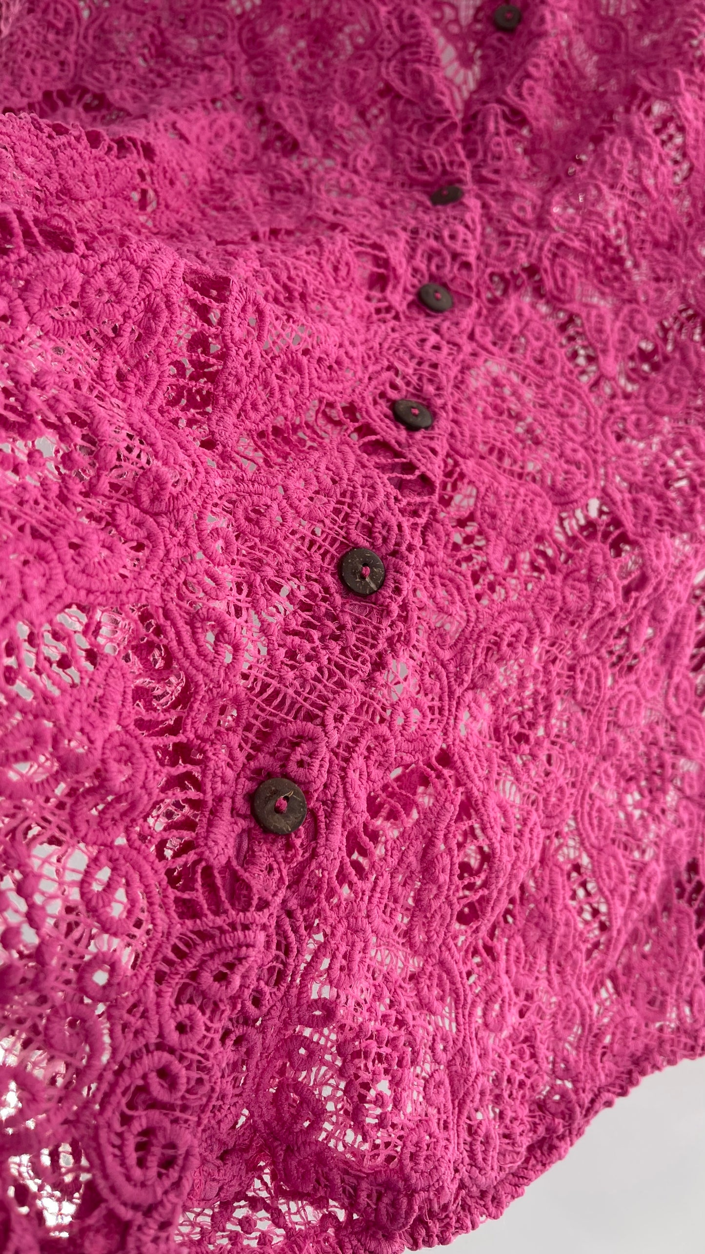 Free People Until Sunday Fuchsia Purple/ Pink Thick Lace Button Front Blouse with Coconut Buttons (XS)