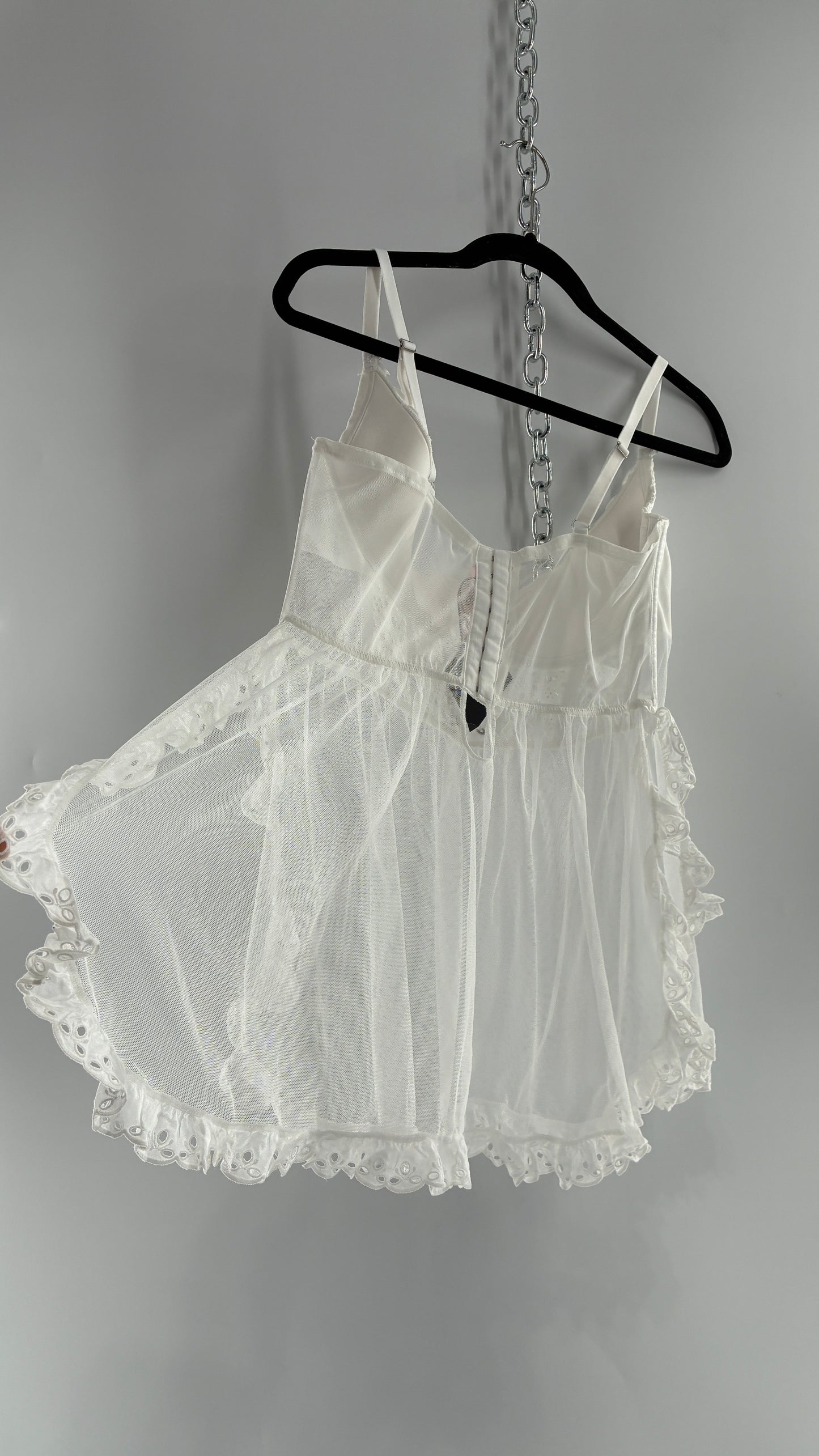 Vintage VICTORIA’S SECRET White Eyelet Lace Bustier with Mesh Skirt (XXL)