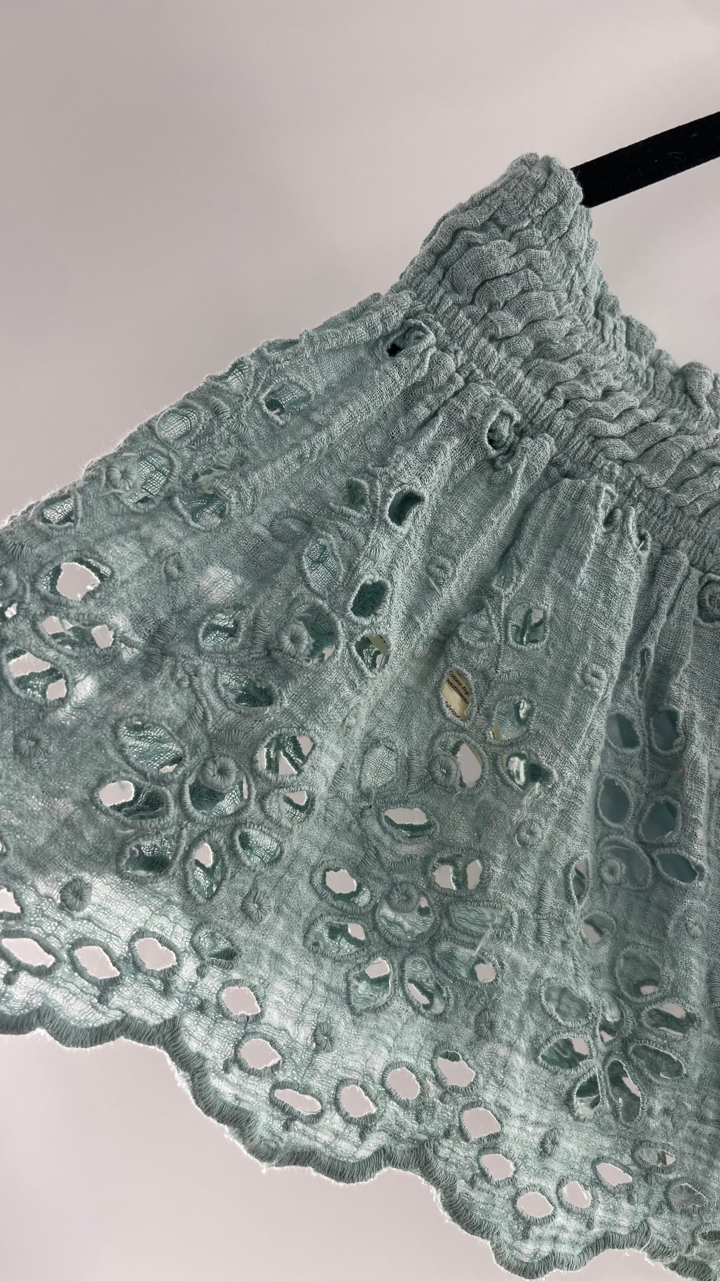 Free People Eyelet Cotton Teal Blue Off the Shoulder Ruffle Bandeau (Medium)