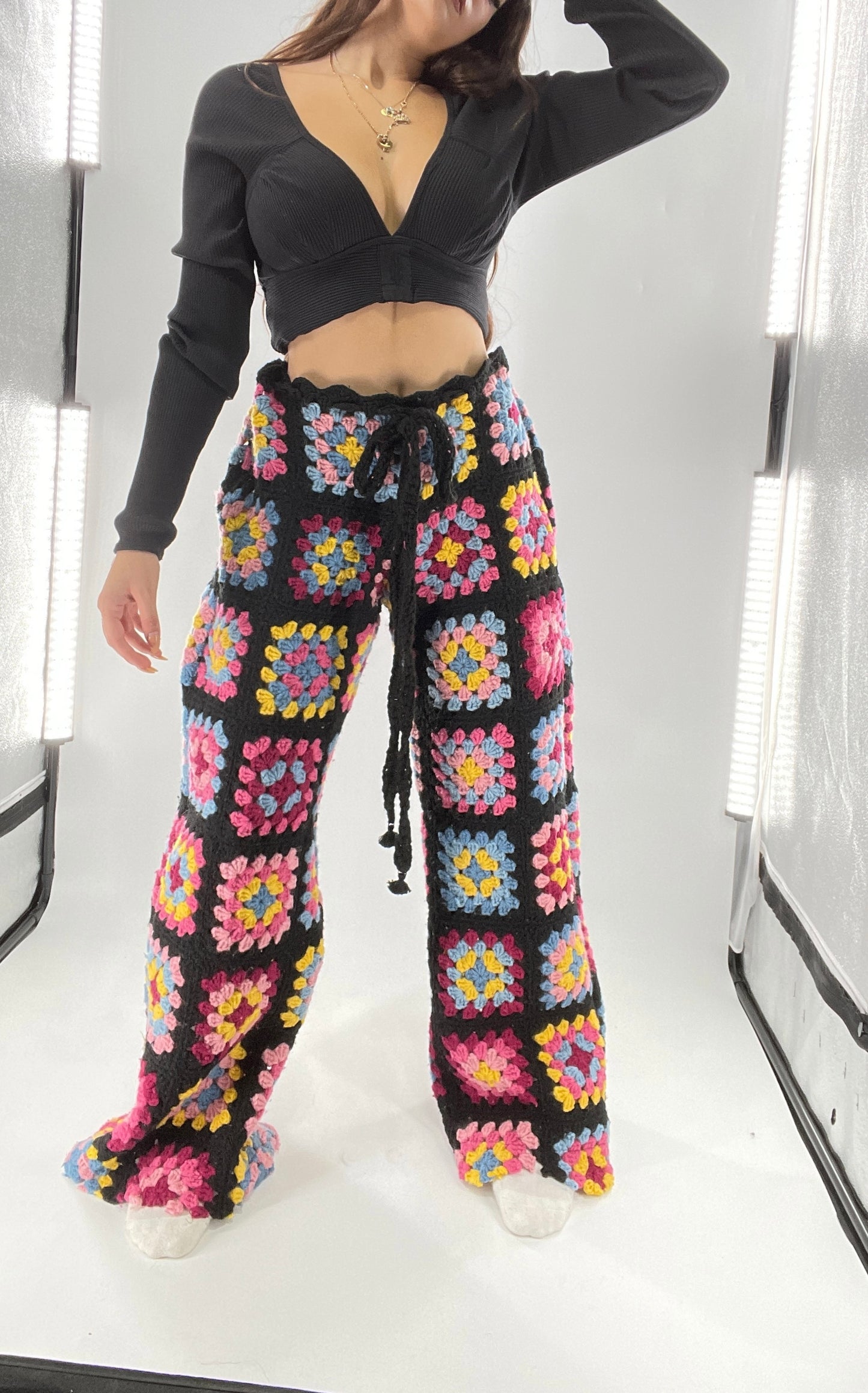 CUSTOM Handmade Granny Square High Contrast Lounge Pants (XS/S/M/L)