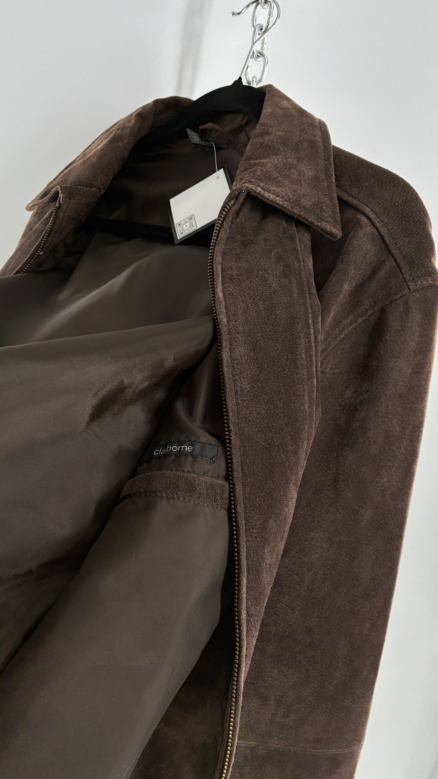 Vintage Liz Claiborne Dark Brown Genuine Suede Leather Jacket (Large)
