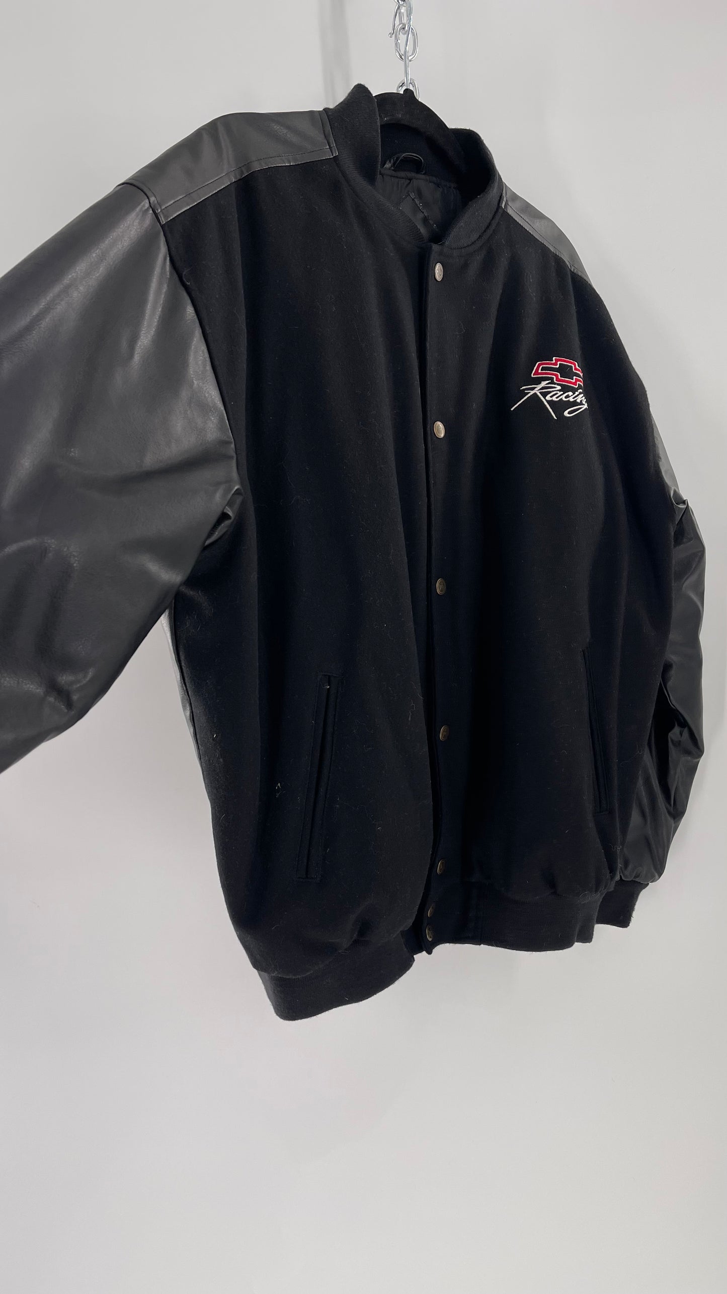 Vintage Chevy Racing Varsity Bomber Jacket with Red Logo Embroidery (Large)