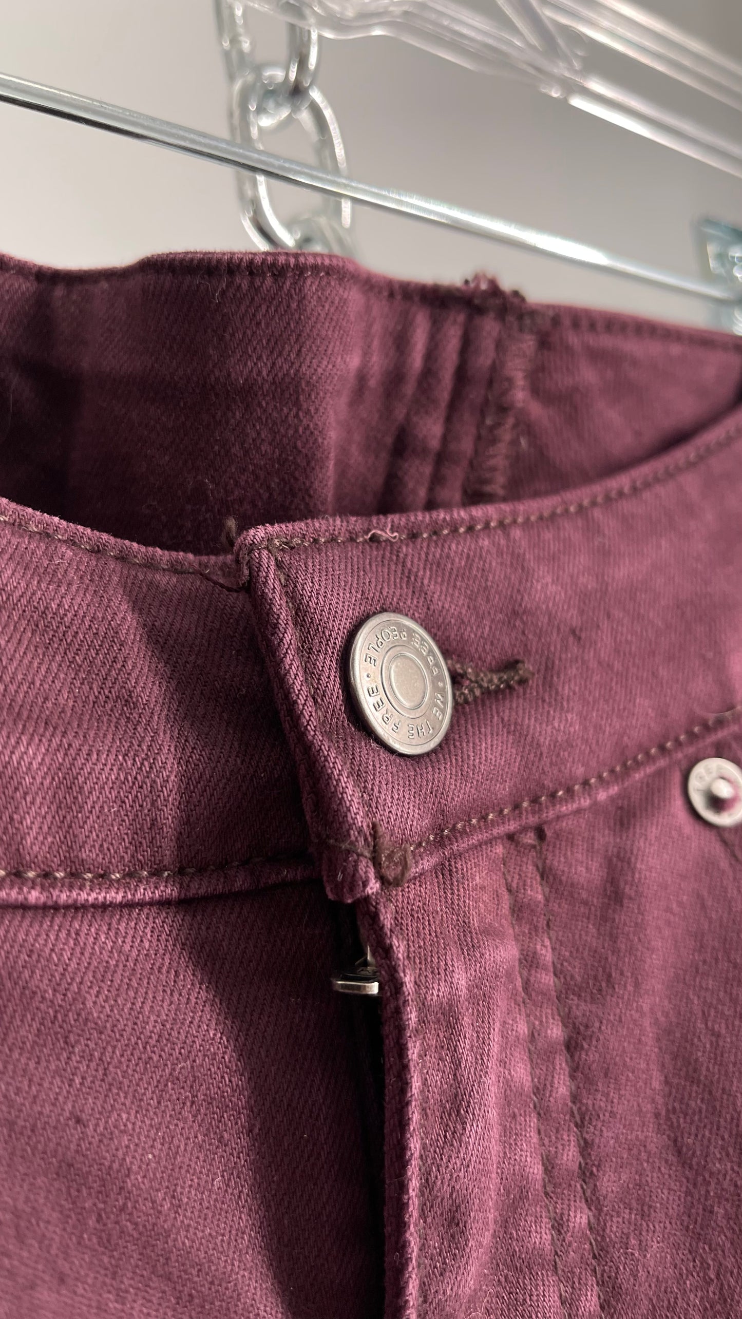 Free People Maroon Flare Raw Cut Hem Jeans (Size 26)