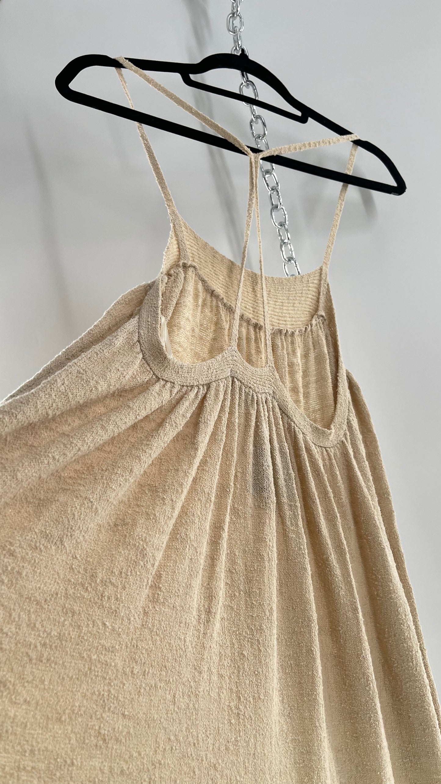 Free People Beach Beige Slinky Halter Textured Maxi Dress