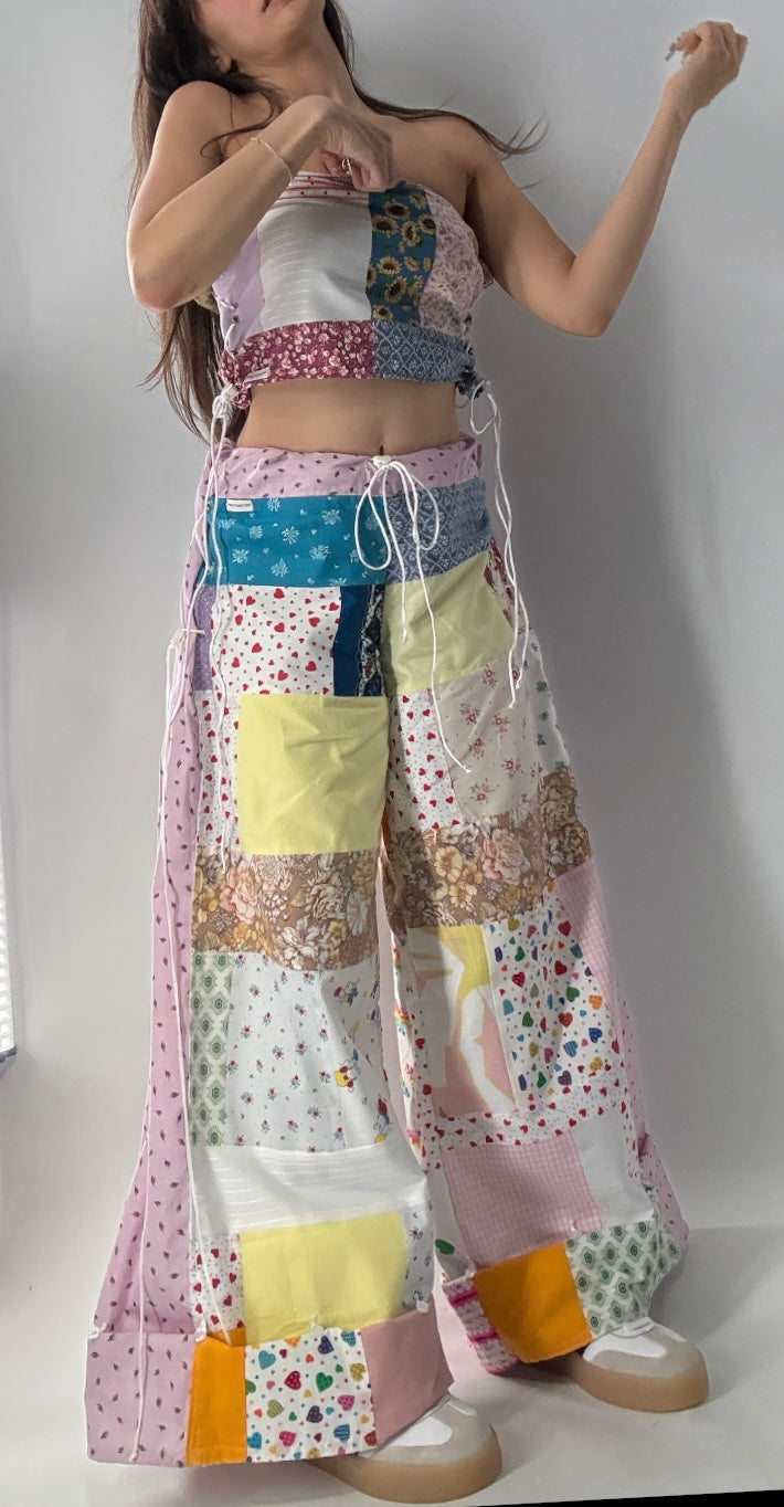 Vintage Handmade Patchwork Picnic Princess 2 Piece Set (XS-XL One Size)