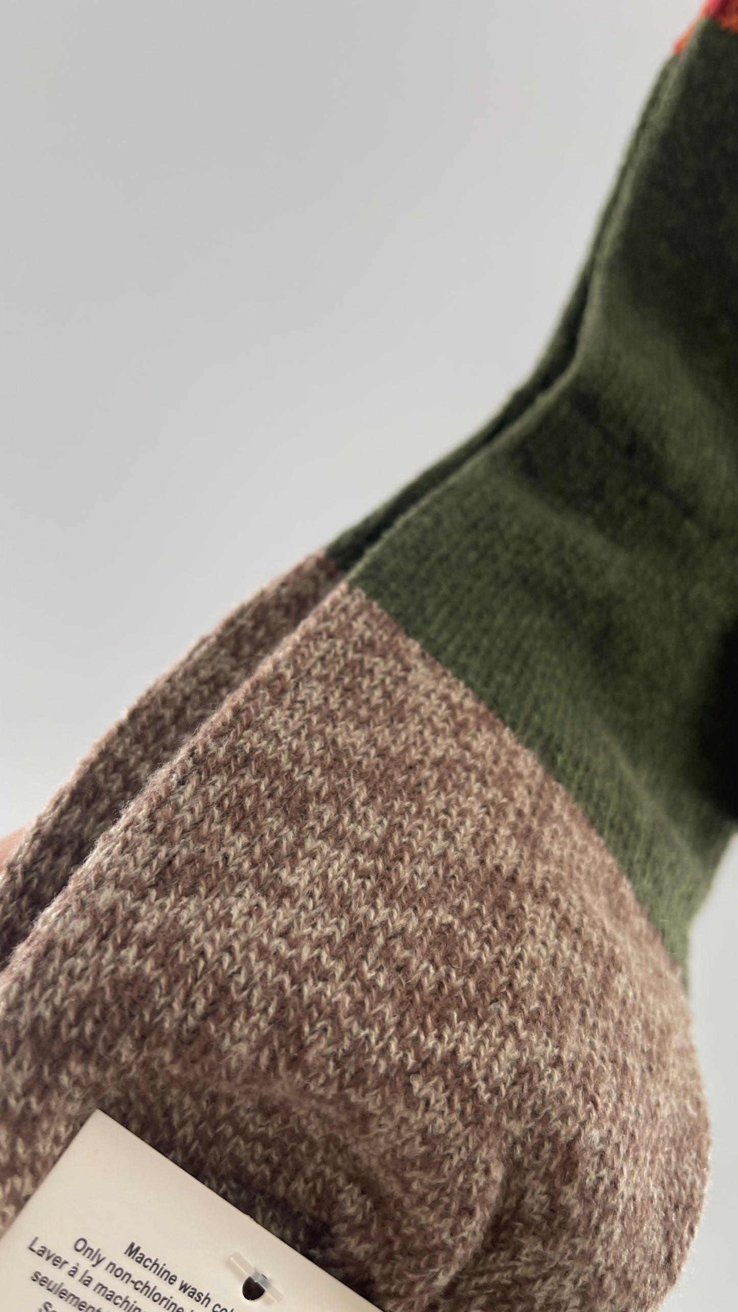 Free People Soft Orange, Army Green and Brown Color Blocked Sock