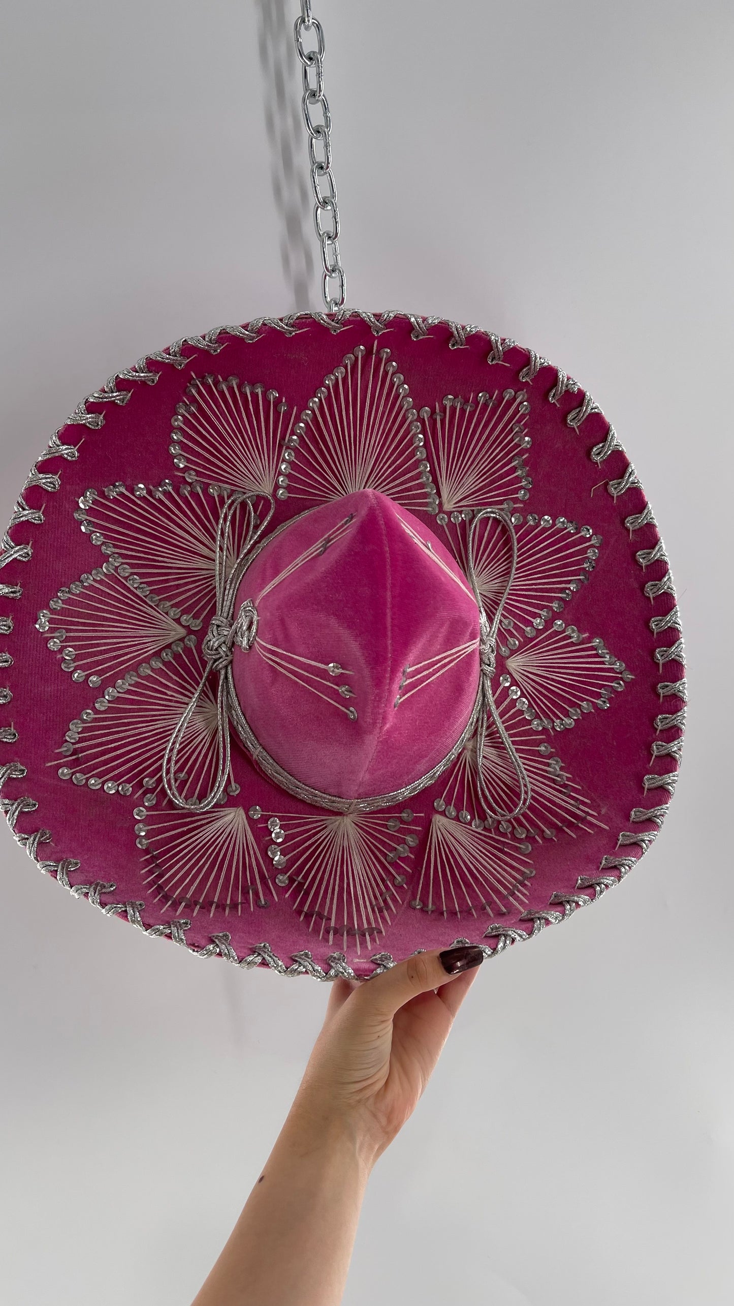 Vintage 1970s Pink and Silver Salazar Yepez Sombrero