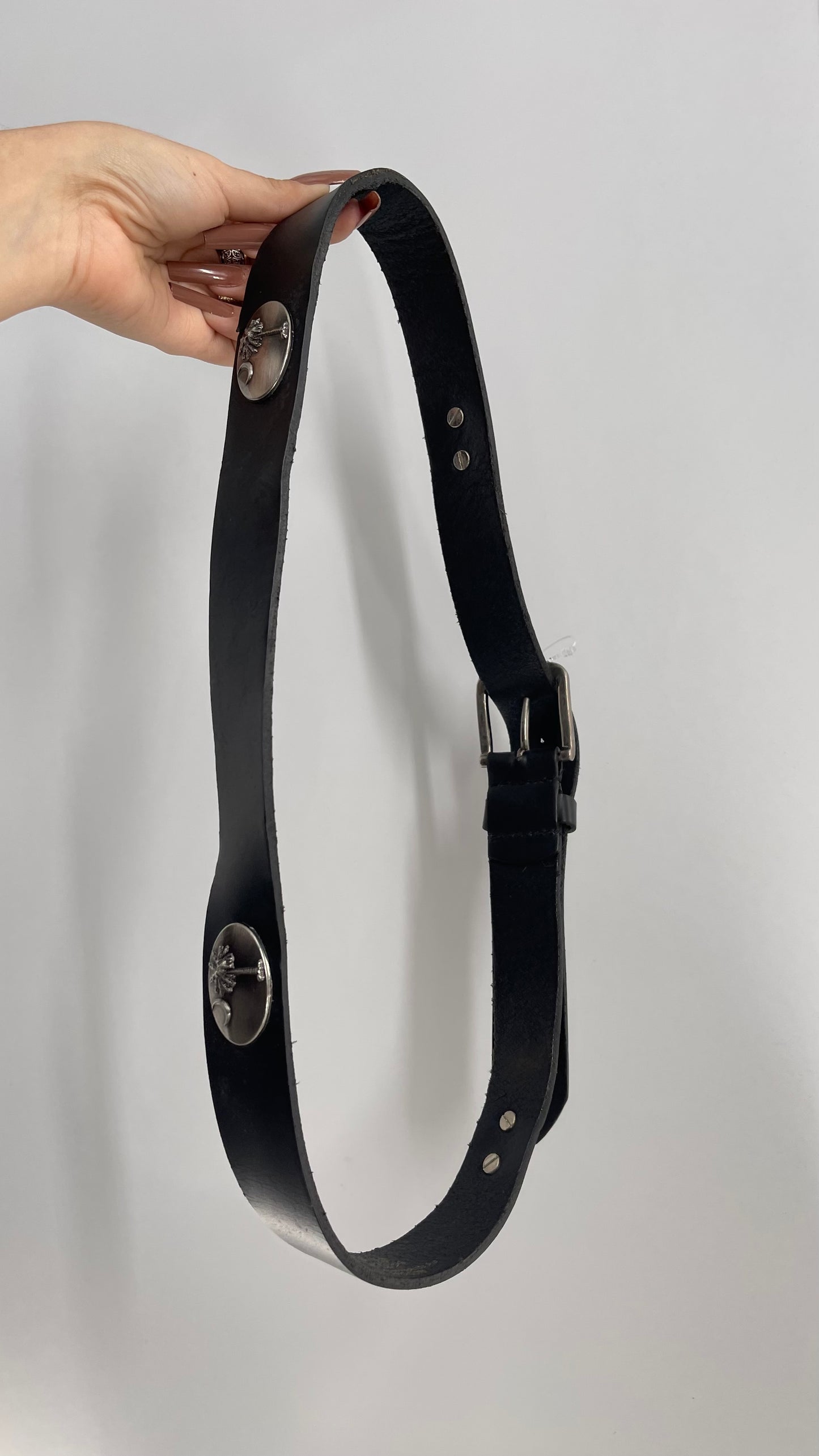Zep Pro Black Leather Belt with Silver Engraved Metal Medallions (38)