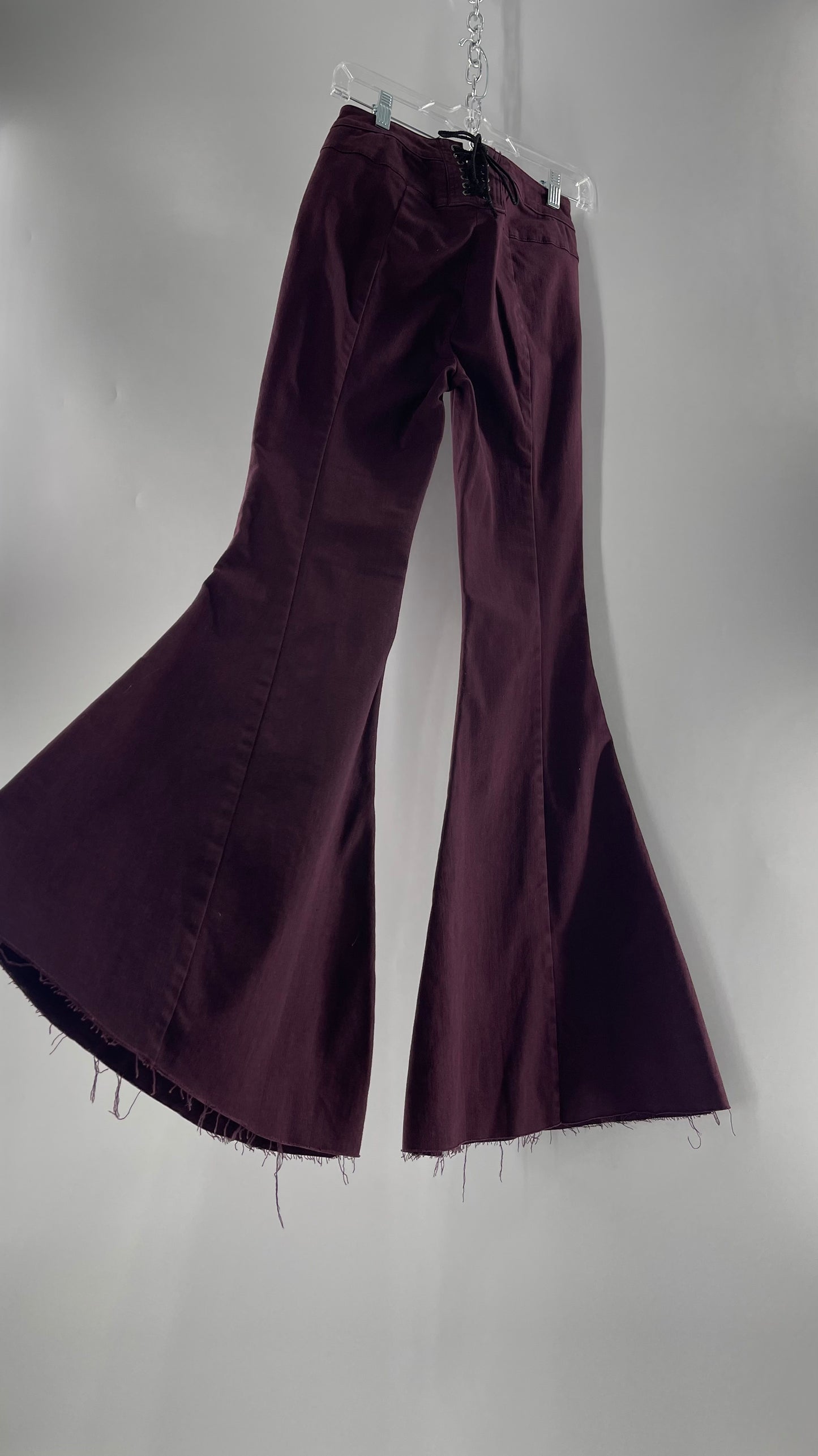 Free People Maroon Flare Raw Cut Hem Jeans (Size 26)