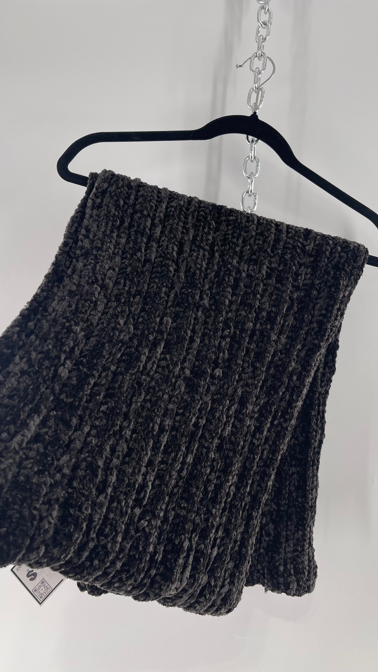 Anthropologie Maurices Black Chenille Velour Knit Scarf