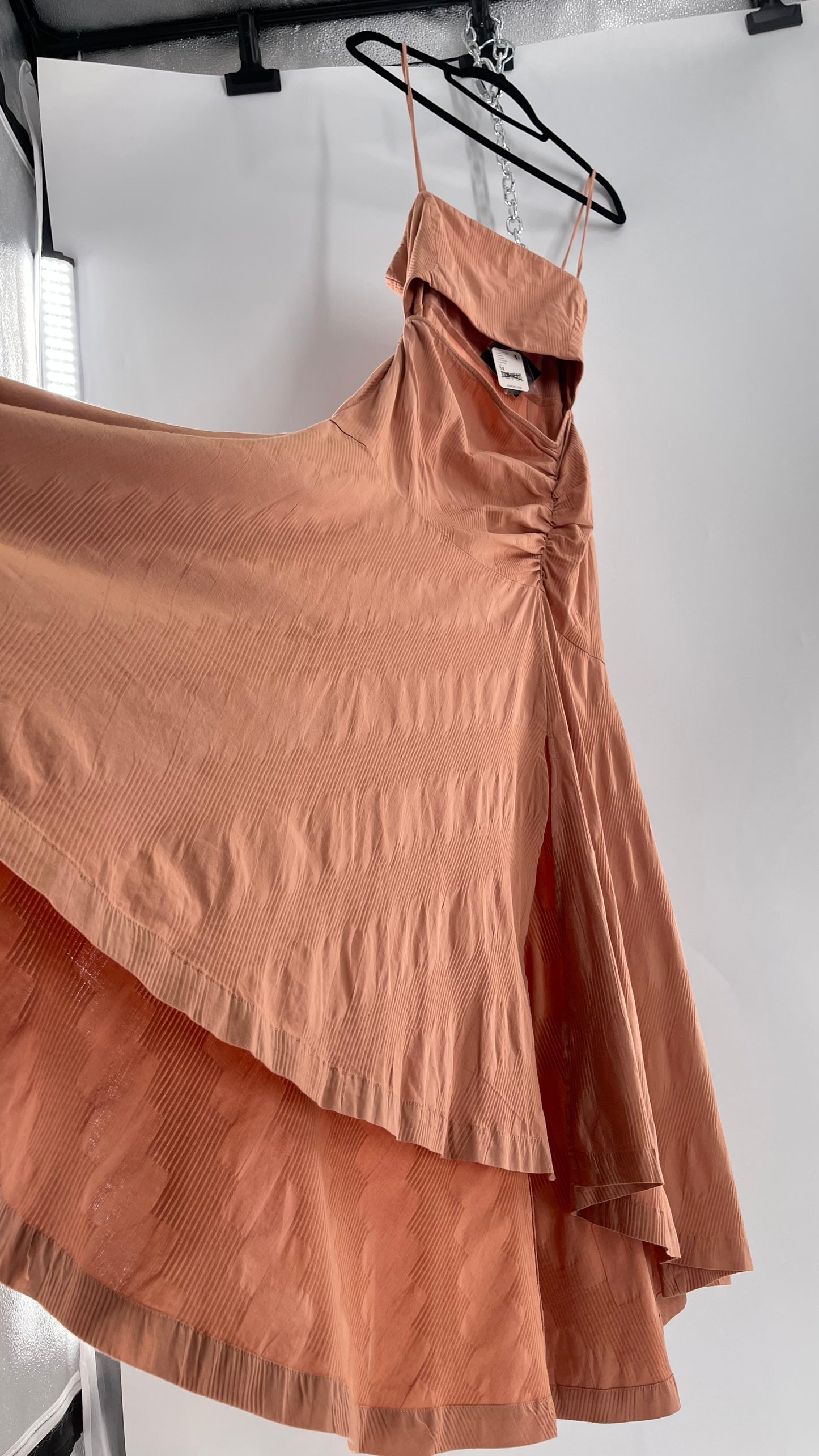 Free People Terracotta/ Smoky Pink Maxi Dress with Exposed Midriff, Waist Bow, and Side Slit with Tags Attached  (M)