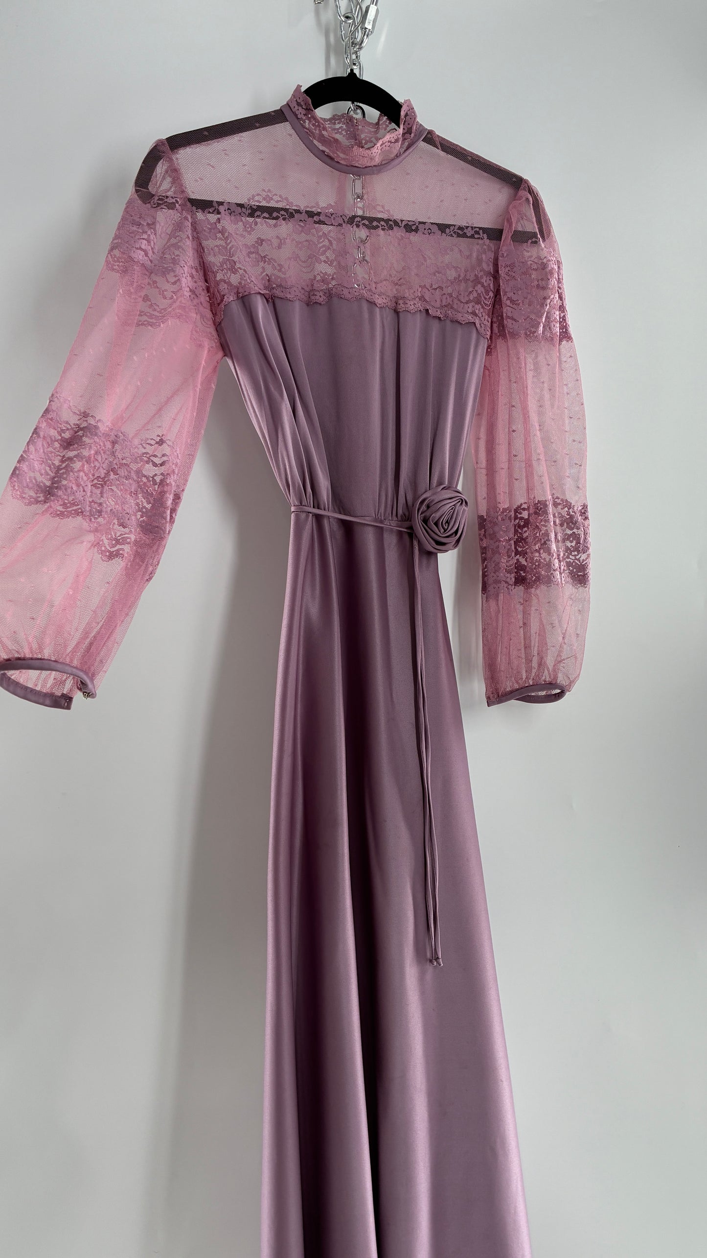 Vintage Handmade Dusty Purple Mauve Bubble Sleeve Maxi Dress (XS/S)