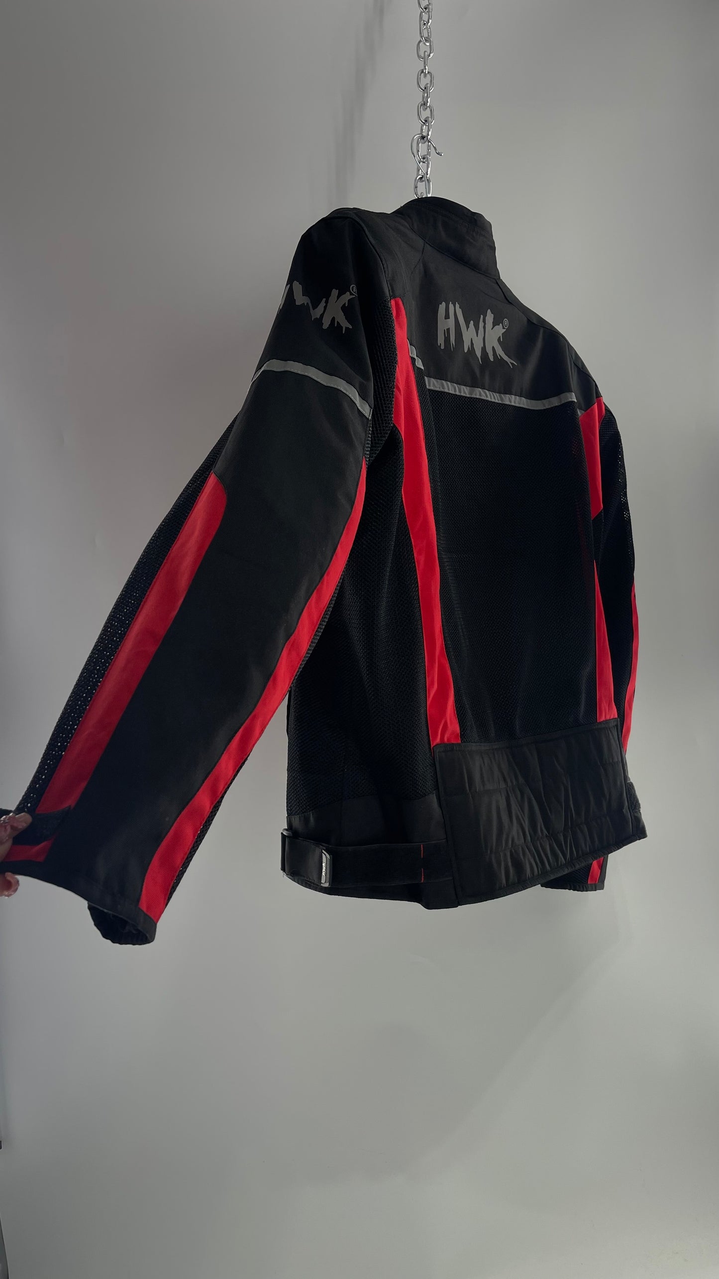 VINTAGE HWK Black/Red Motorcycle Riding Jacket with Padding (XXXL)