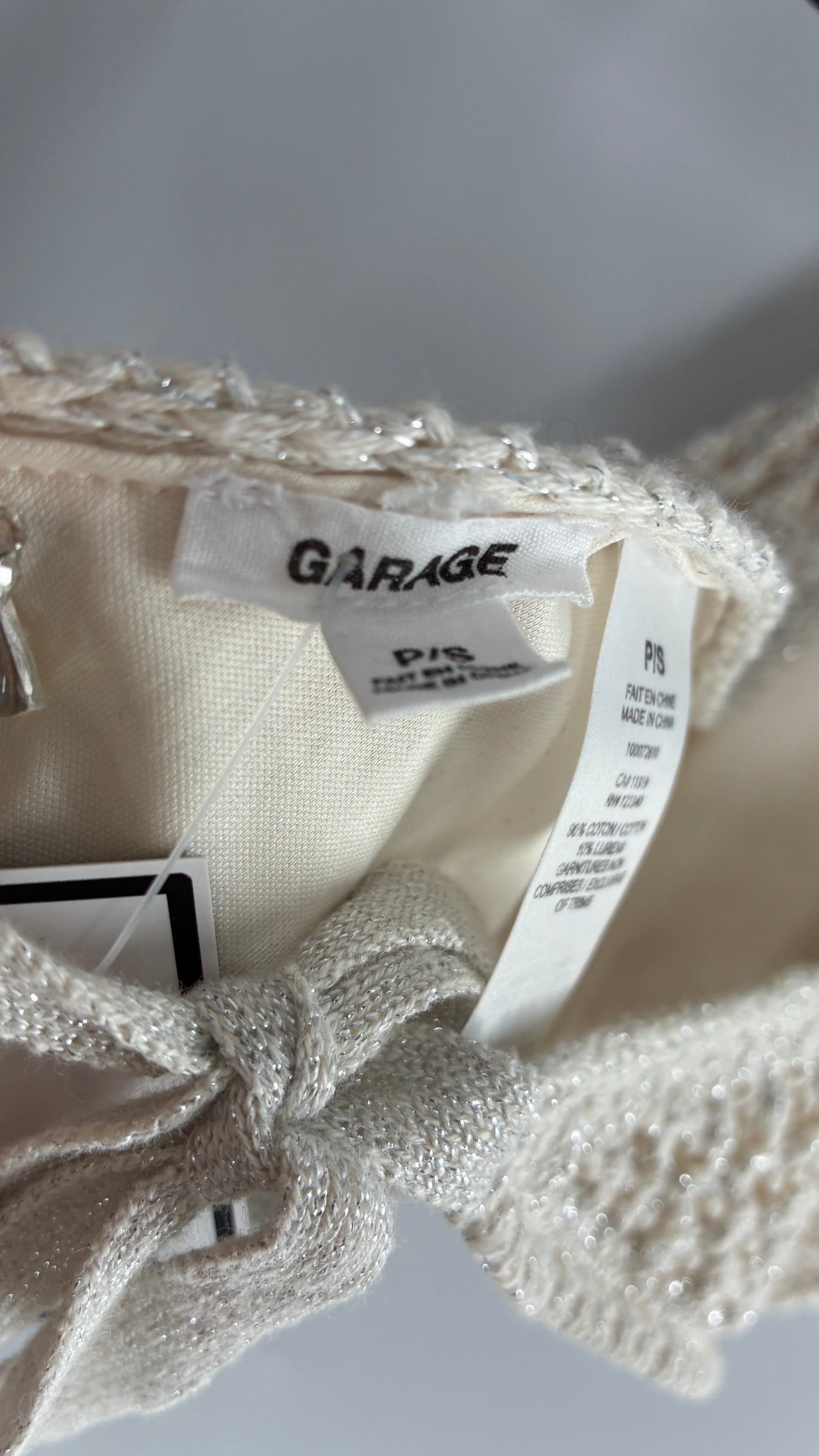 GARAGE Off White Crochet Backless Halter with Silver Tinsel (Small)