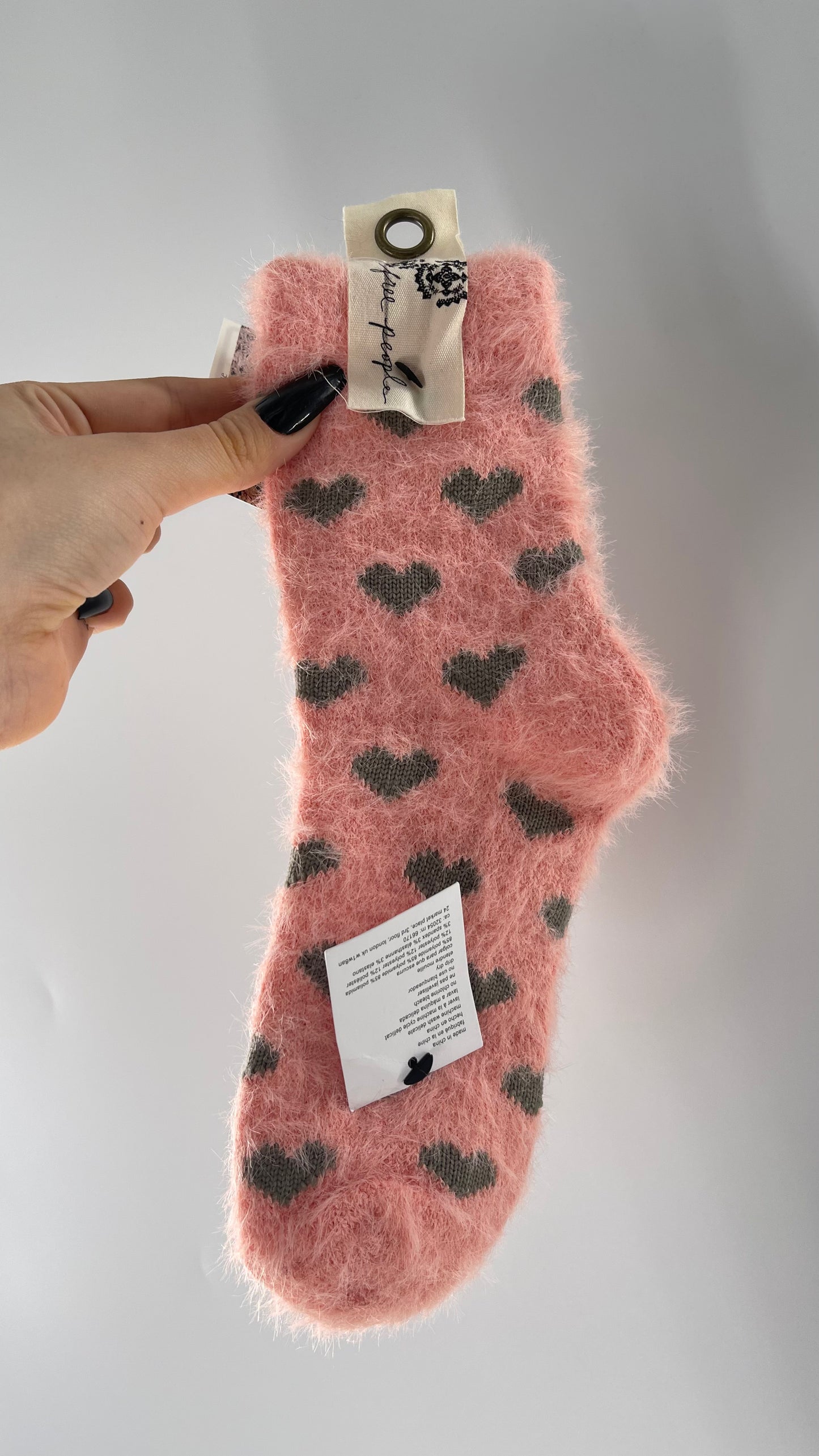 Free People Pink Fuzzy Heart Socks