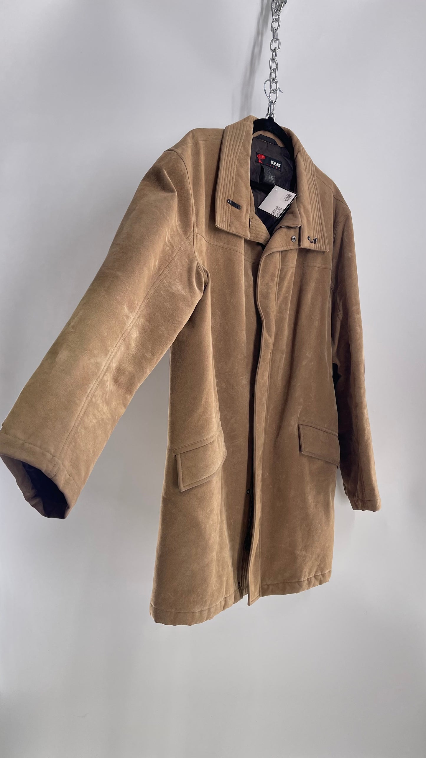 Vintage Men’s VERSACE Sport Camel Vegan Suede Jacket (XL)