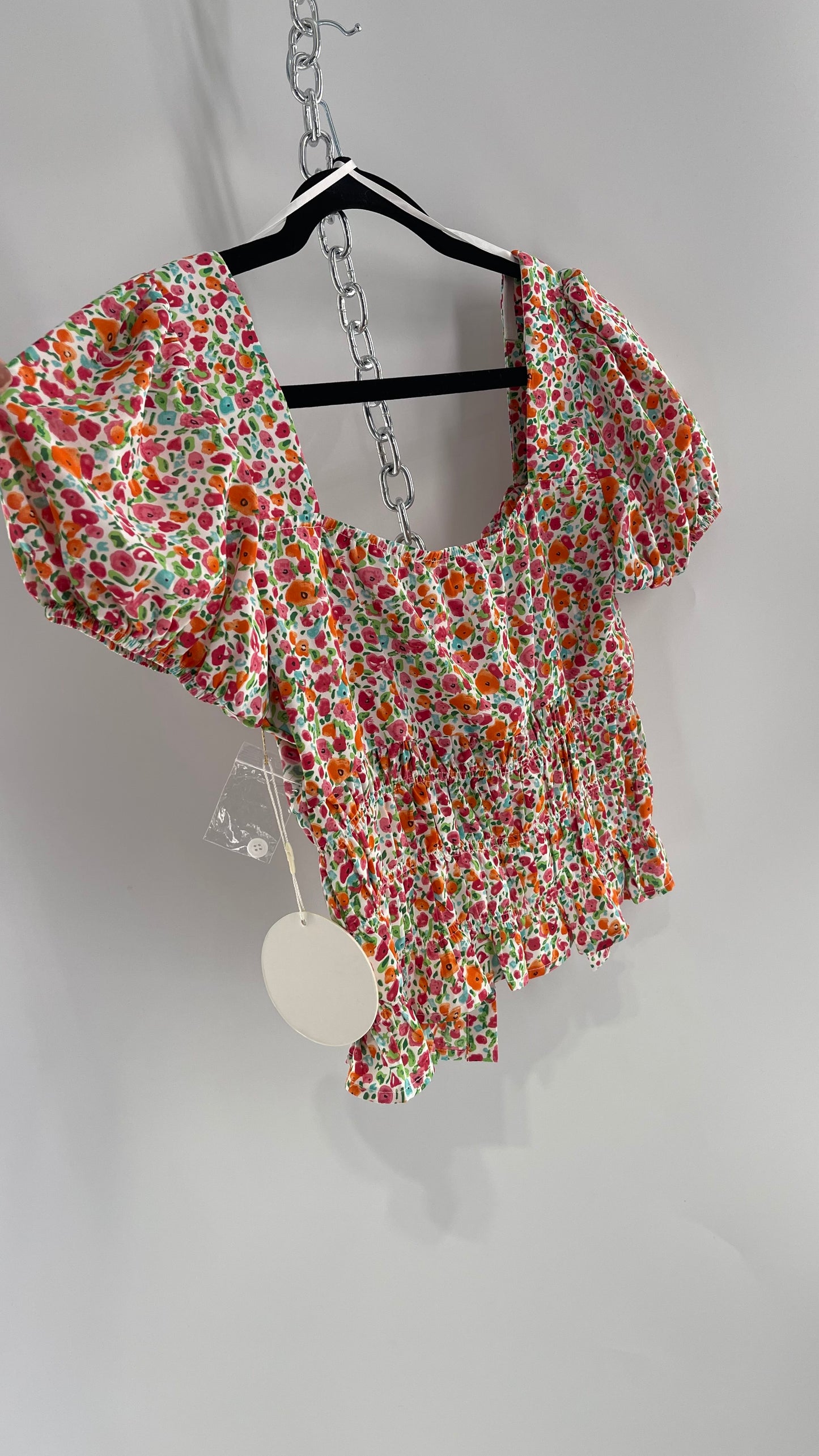 Free People Kiss The Sky Ribbon Bust Floral Prairie Top (Medium)