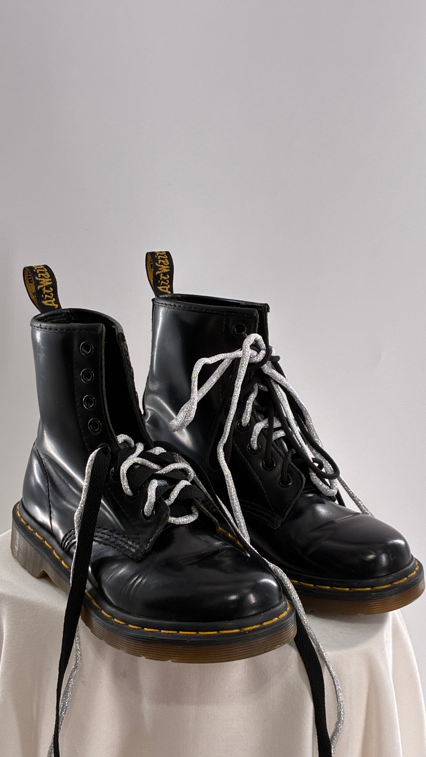 Vintage Dr. Martens Patent Leather Black Combat Boots (6)