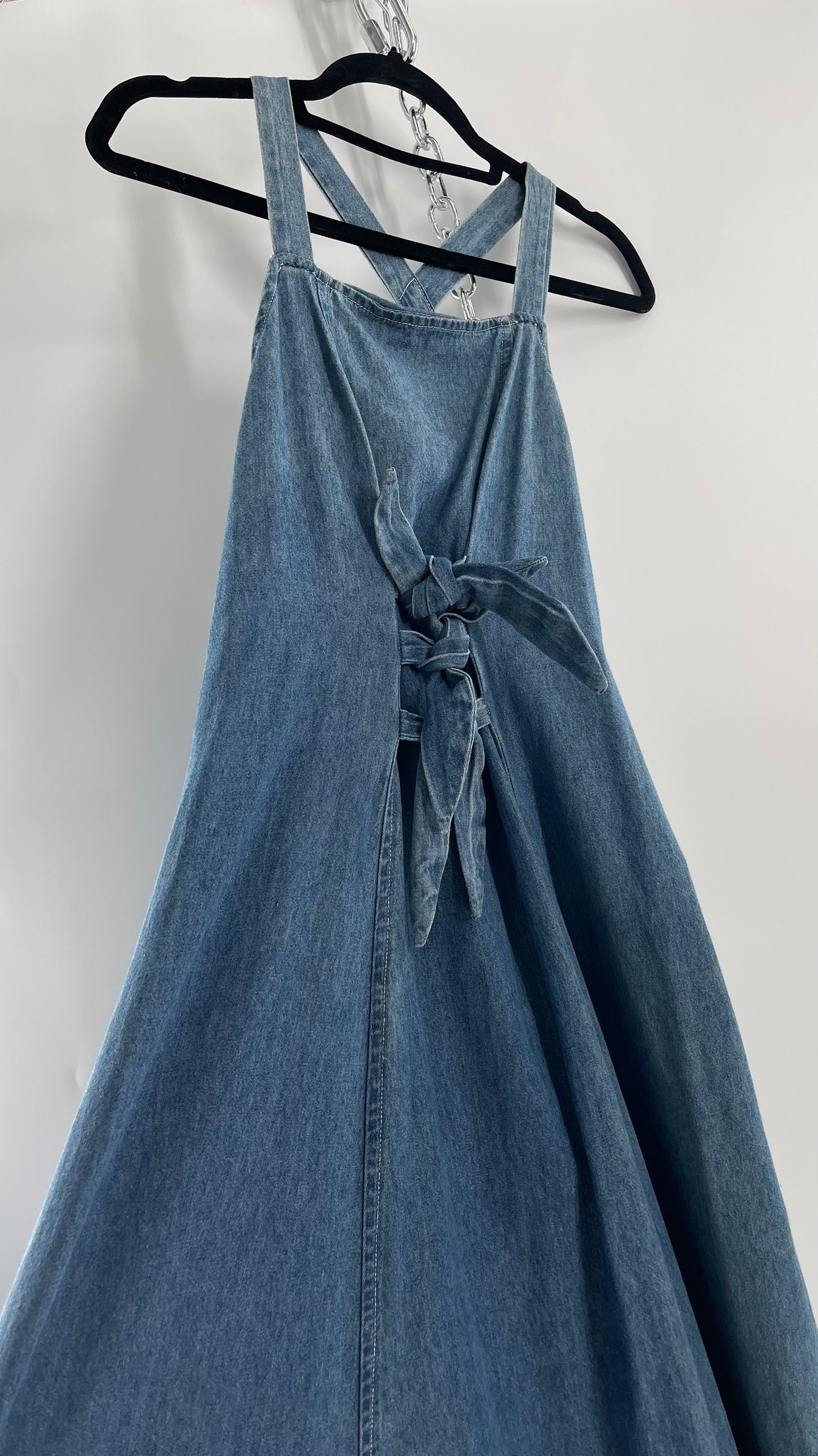 Vintage CDC Denim Triple Tie Bust Maxi Dress (6)