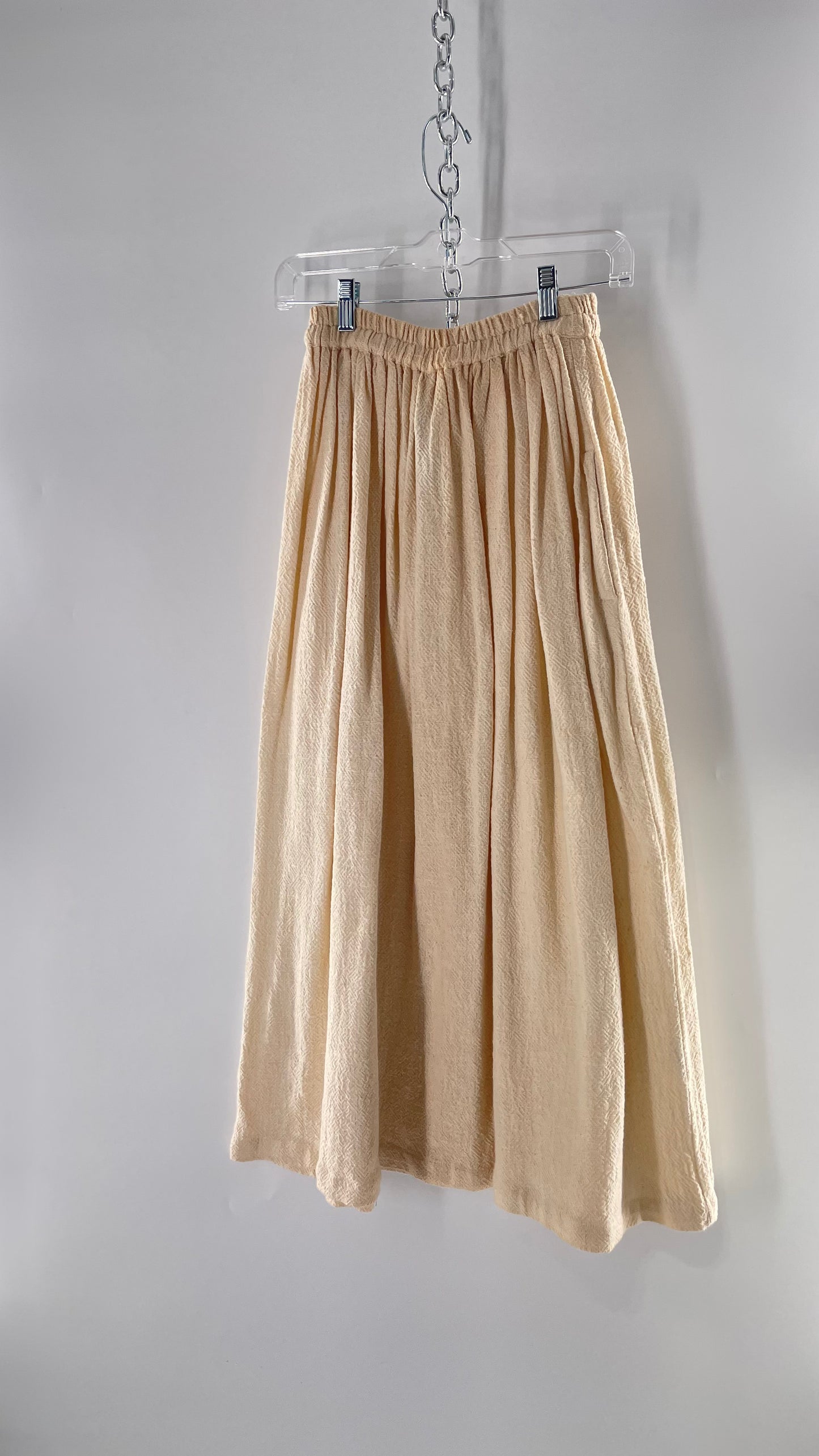 Vintage 1970s SANGAM Imports 100% Cotton White Maxi Skirt Made in India (Medium)