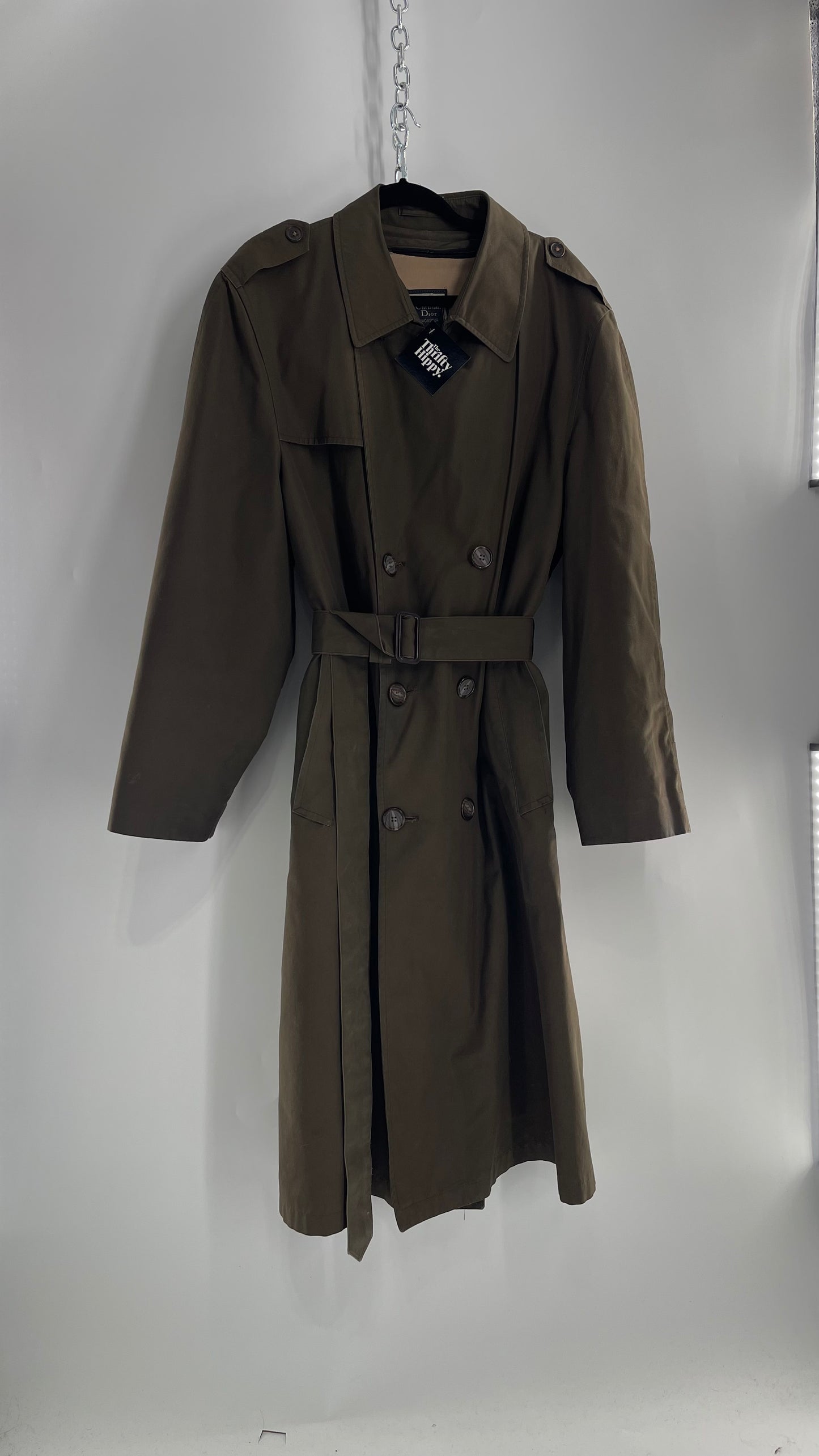 Vintage Christian Dior Olive Green Trench Coat (42L)