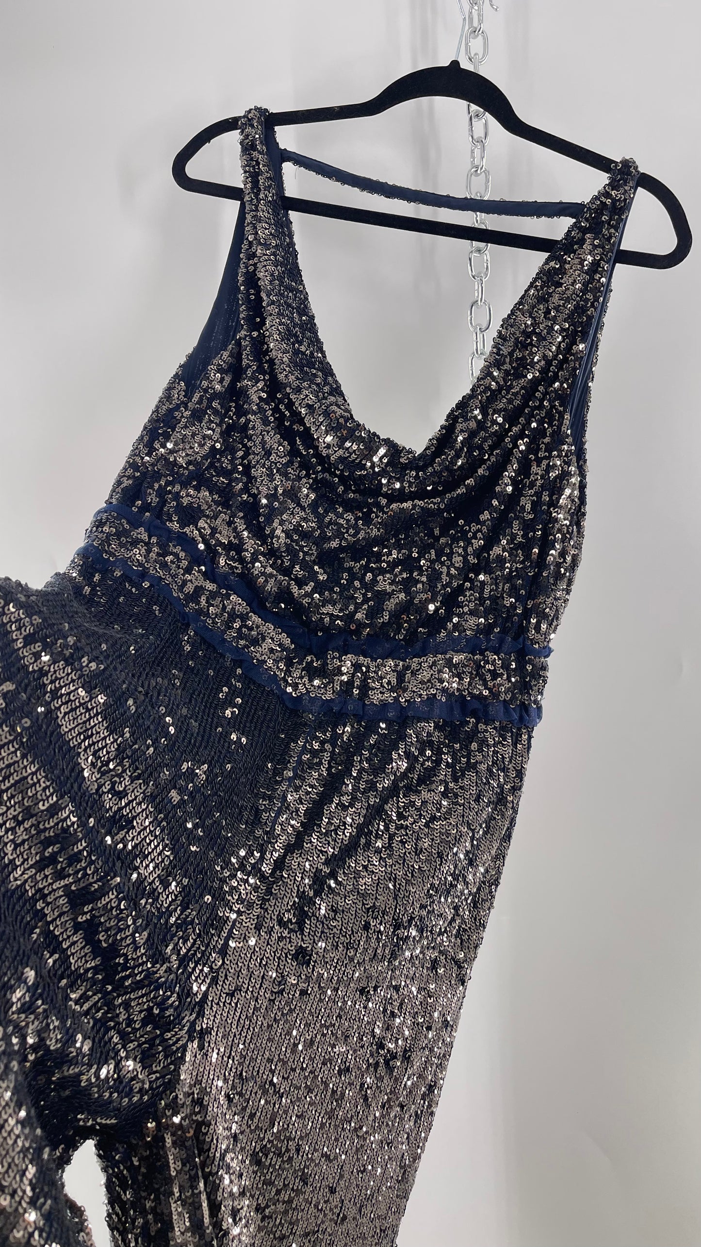 Free People Navy Sequin Jumpsuit (S)
