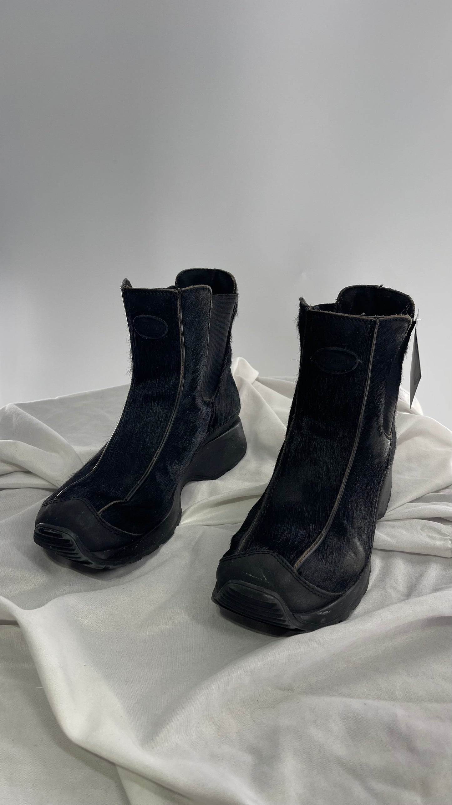Vintage TECHNICA Black Cow Hide Round Toe Chunky Sole Boots (7.5)