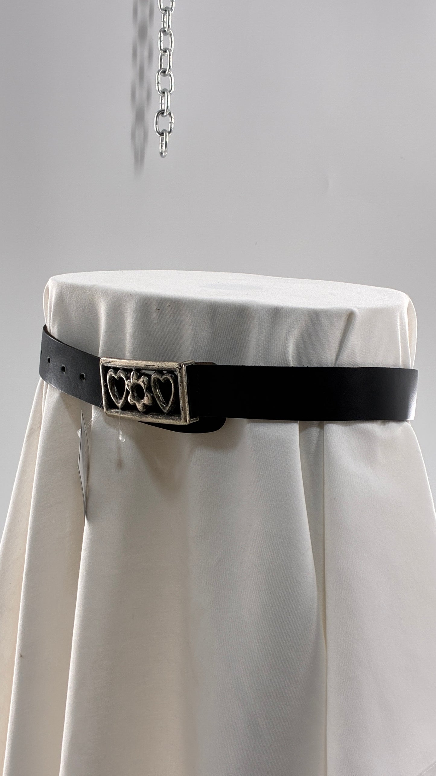 Vintage THE LIMITED Black Leather Belt with Heavy Metal Buckle (Large)