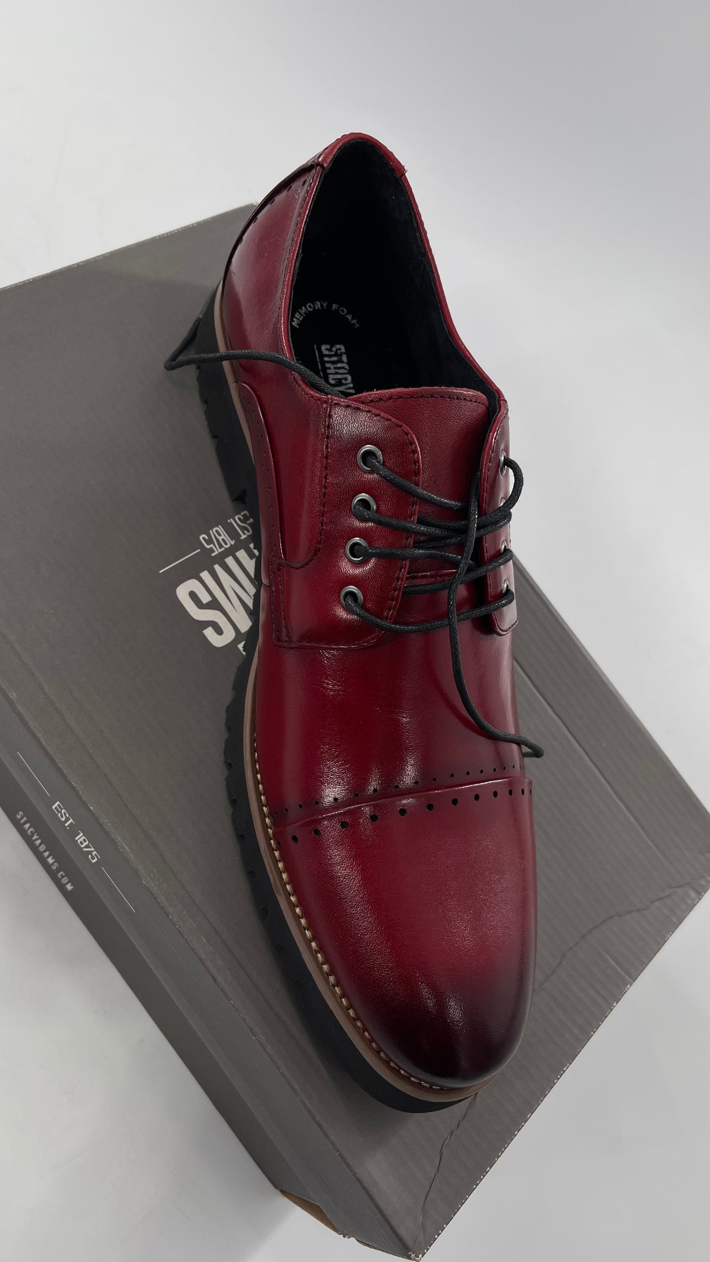 Stacy Adam’s Cherry Red Leather Oxfords with Cap Toe Detail (10)