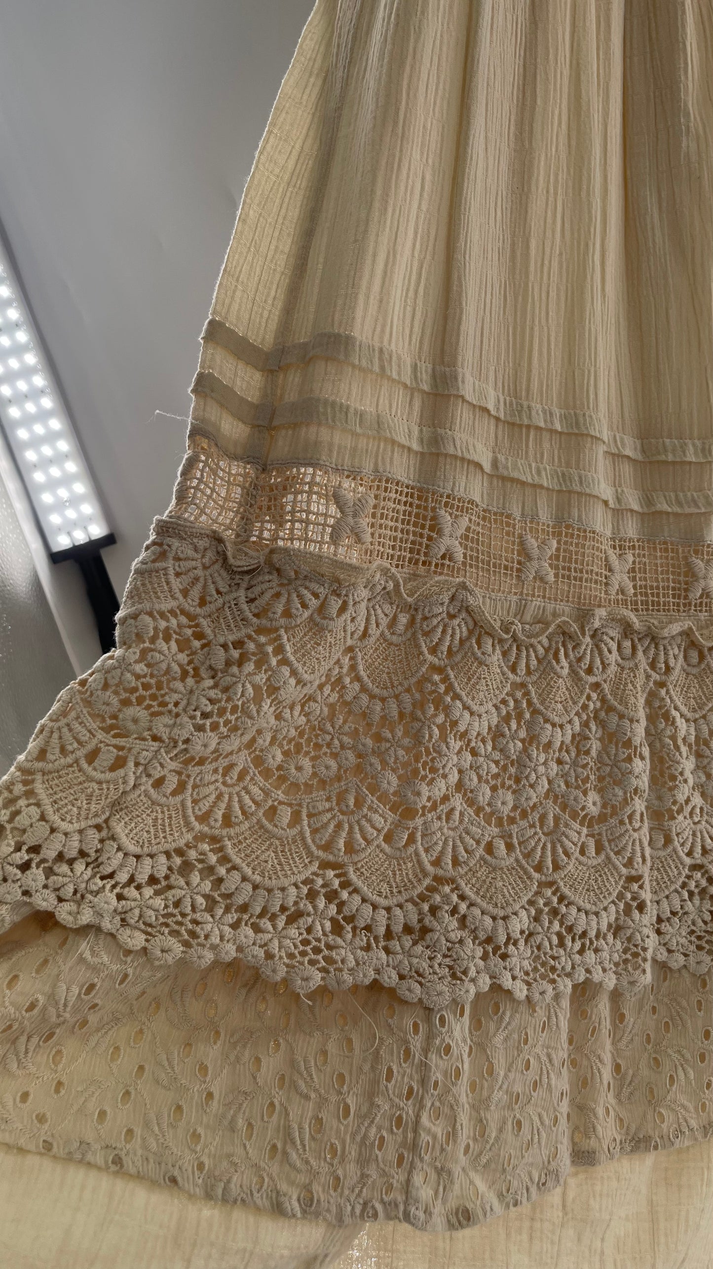 Free People Beige Gauze/Cotton Full Length Skirt Lined with Lace (XS)