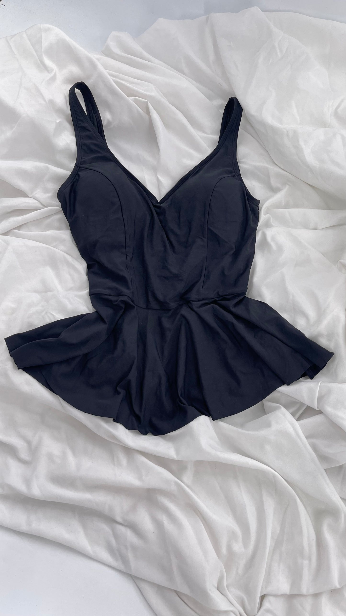 Anthropologie ALIHOP Black Peplum Swim Top with Built In Bra (Medium)