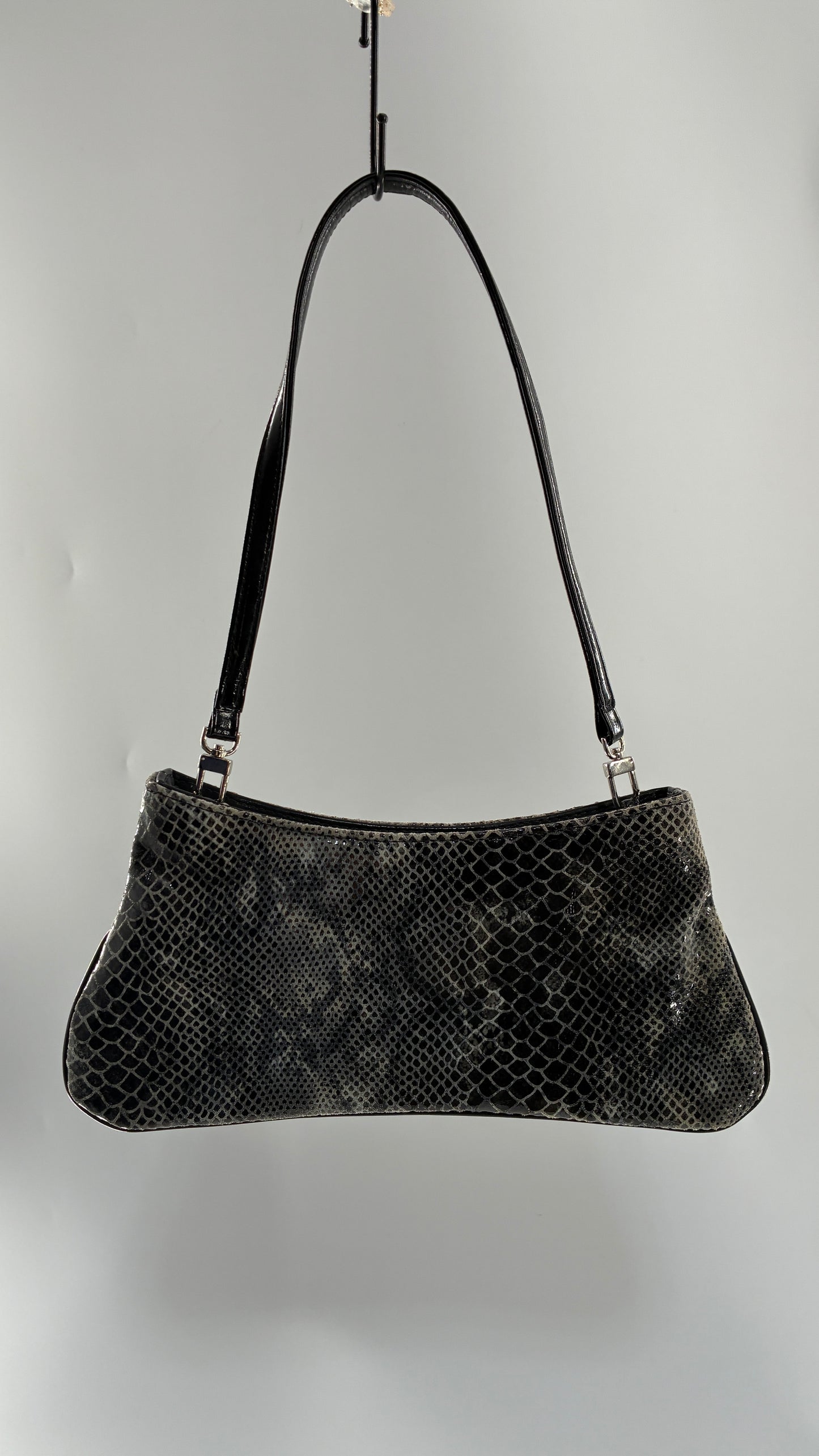 Vintage 1990s BAIKAL Grey Black Snakeskin Shoulder Purse