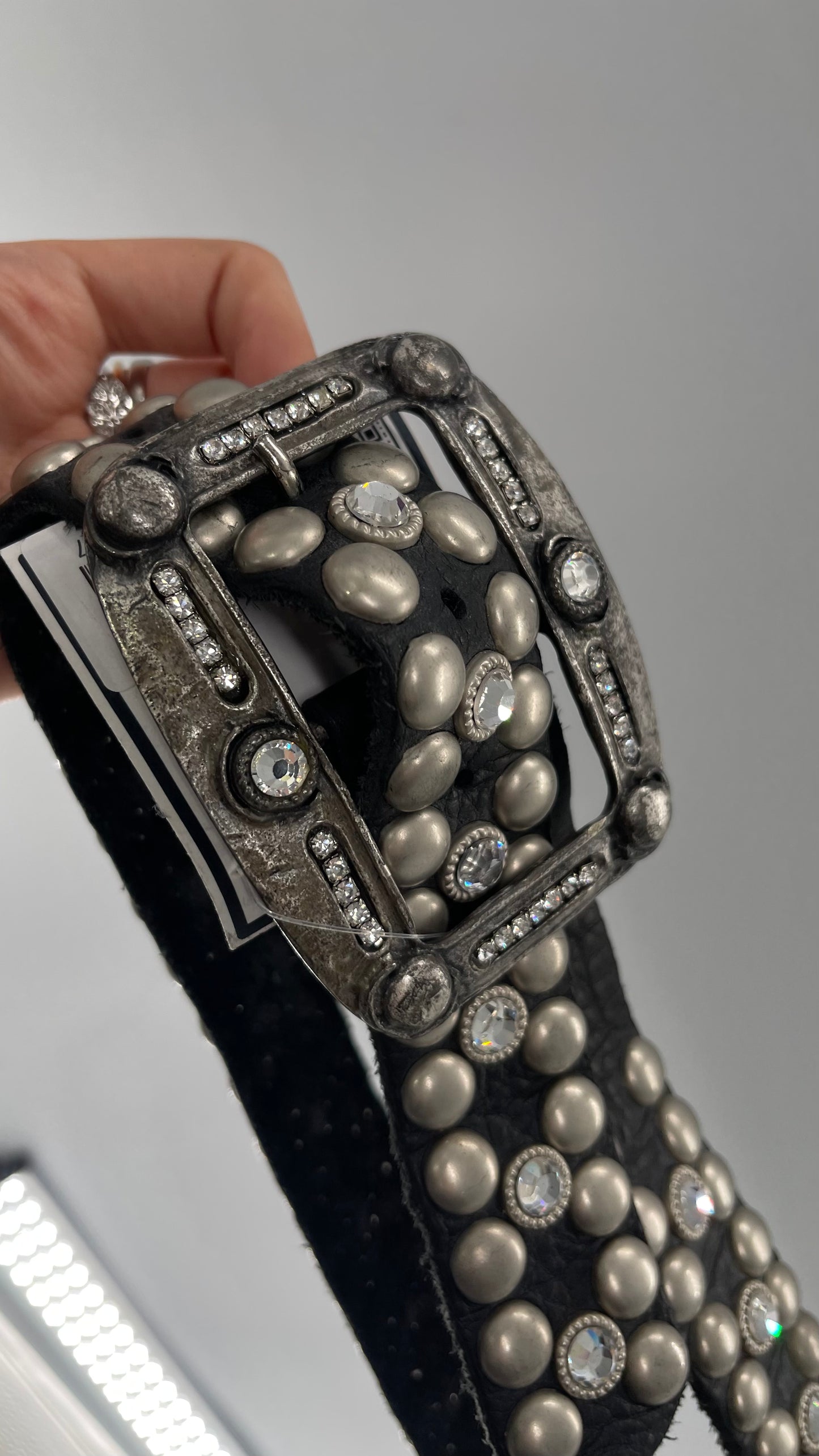 Vintage NEW Swarovski Crystal Iconic Cowboy Belt with Studded Leather Detailing (Small)