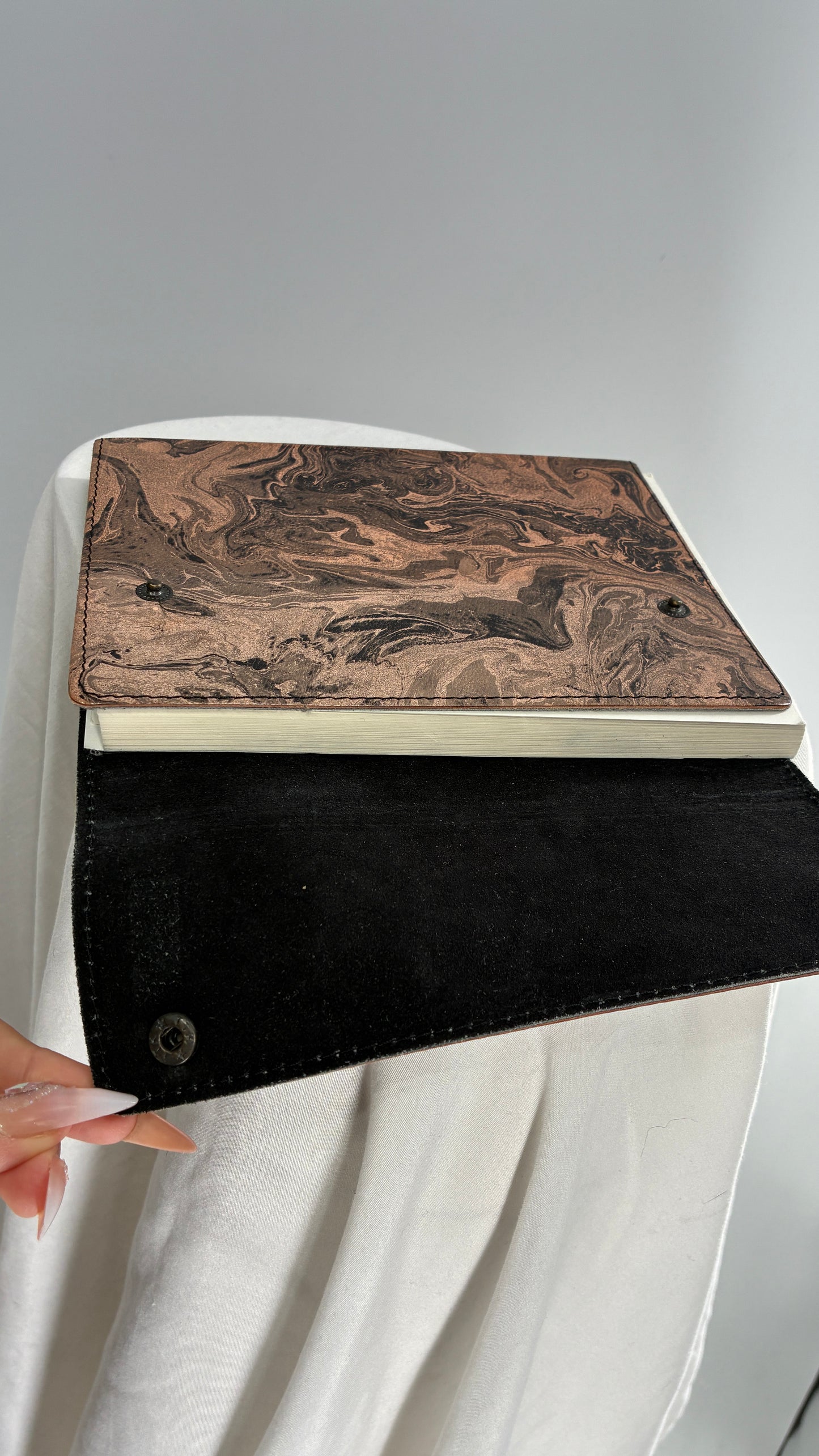 Urban Outfitters Marbled Pink/Grey Leather Bound Notebook