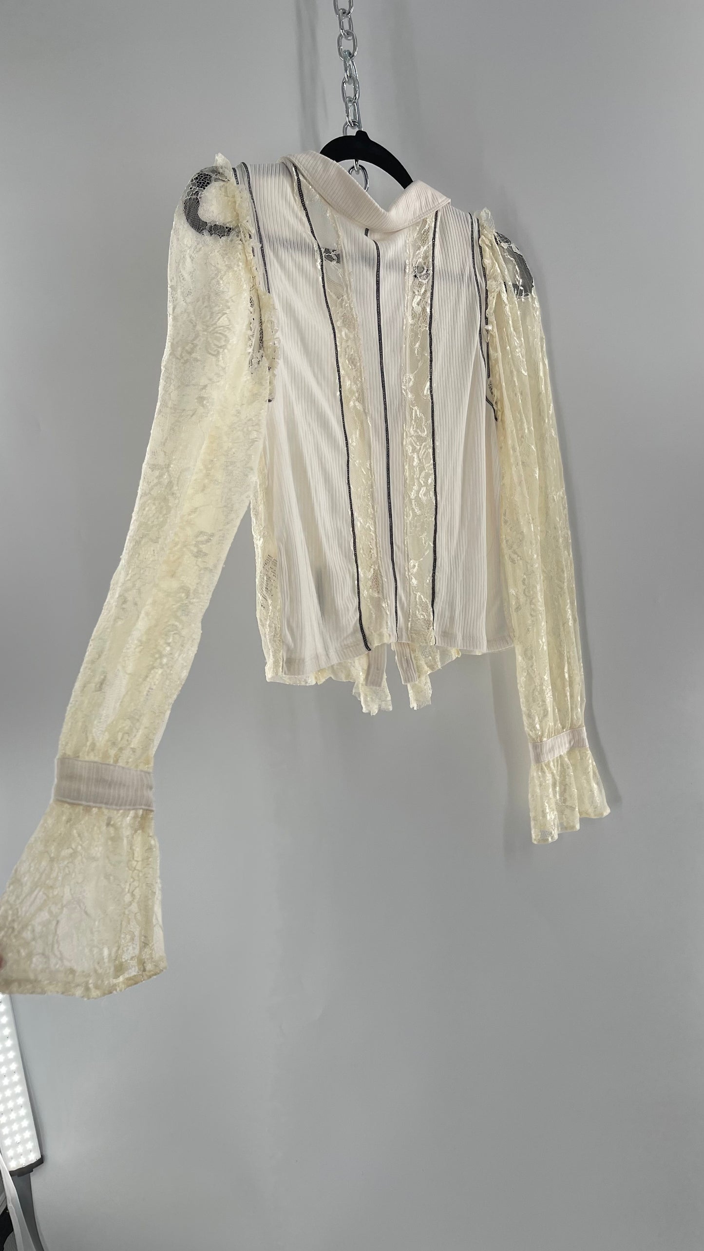 Free People White Lace/Ribbed BodyCon Button Up with Tags Attached (Large)
