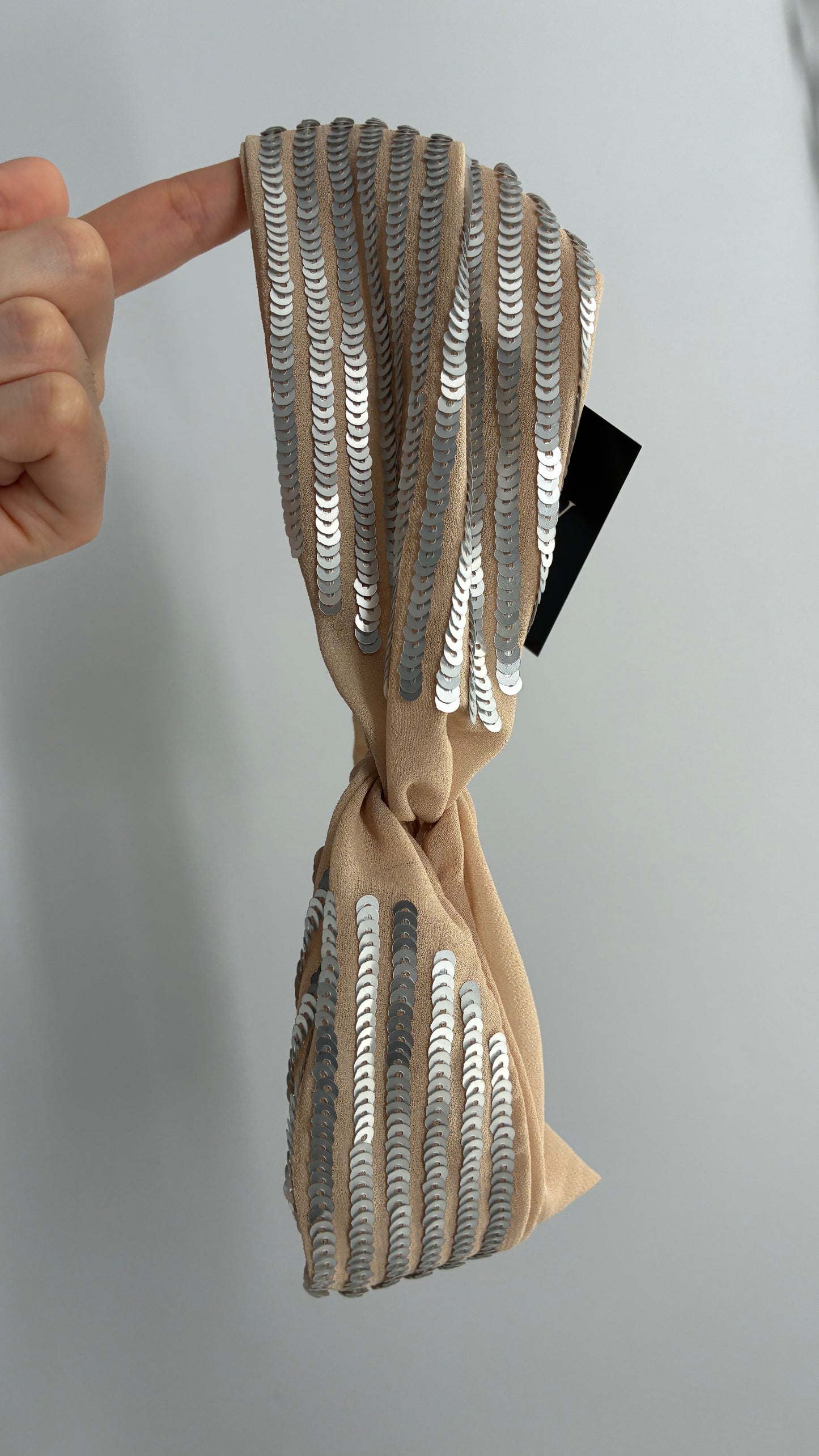 Nude Headband with Silver Sequin Details
