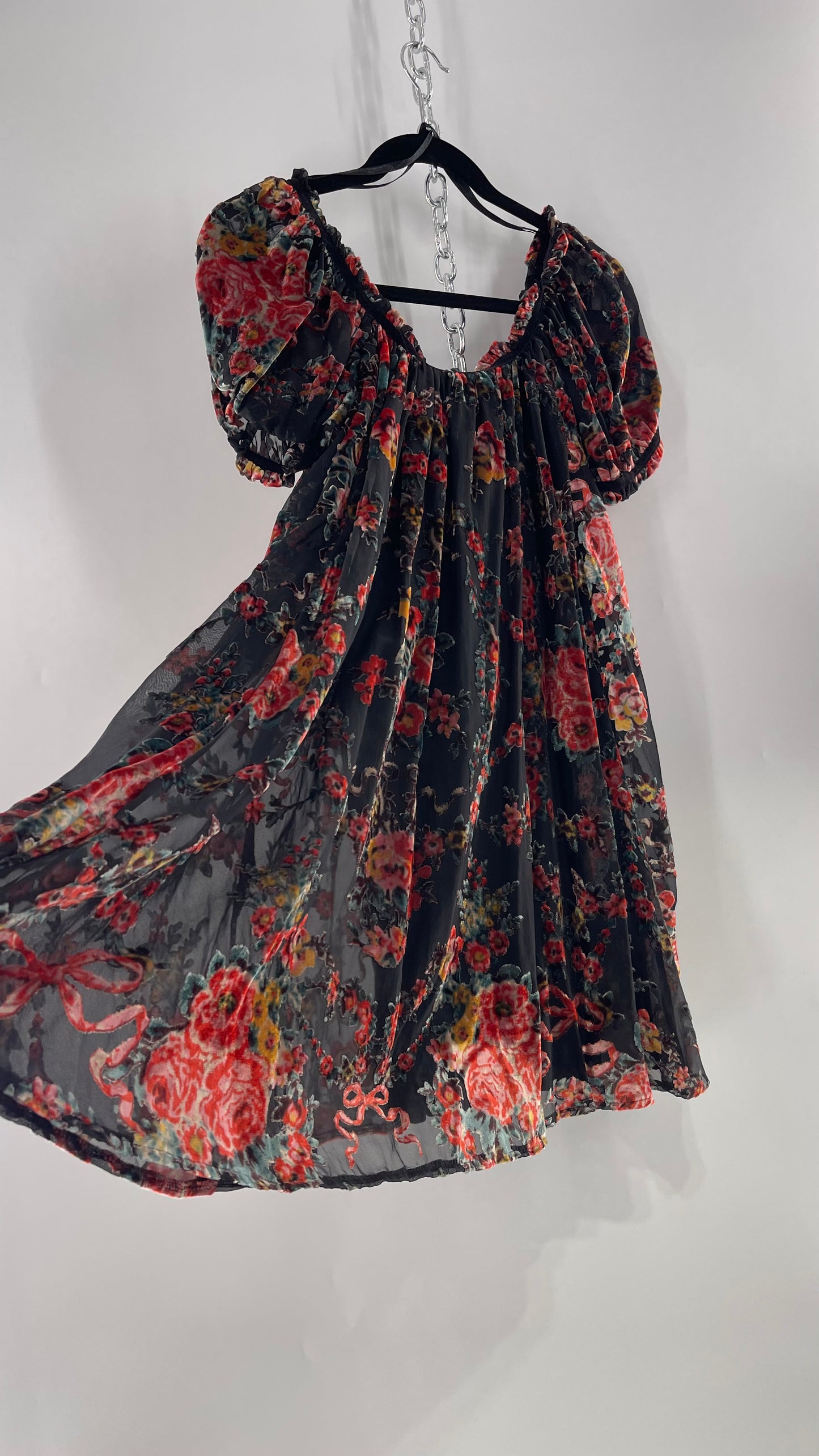 Free People Beautiful Blooms Velvet Florals Babydoll Dress (Small)