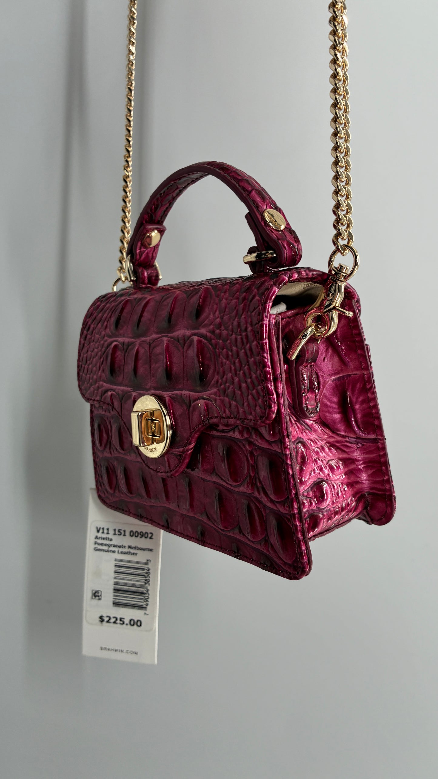 BRAHMIN Arietta Pomegranate Melbourne Mini Purse with Tags Attached, Gold Crossbody Chain and Authentication