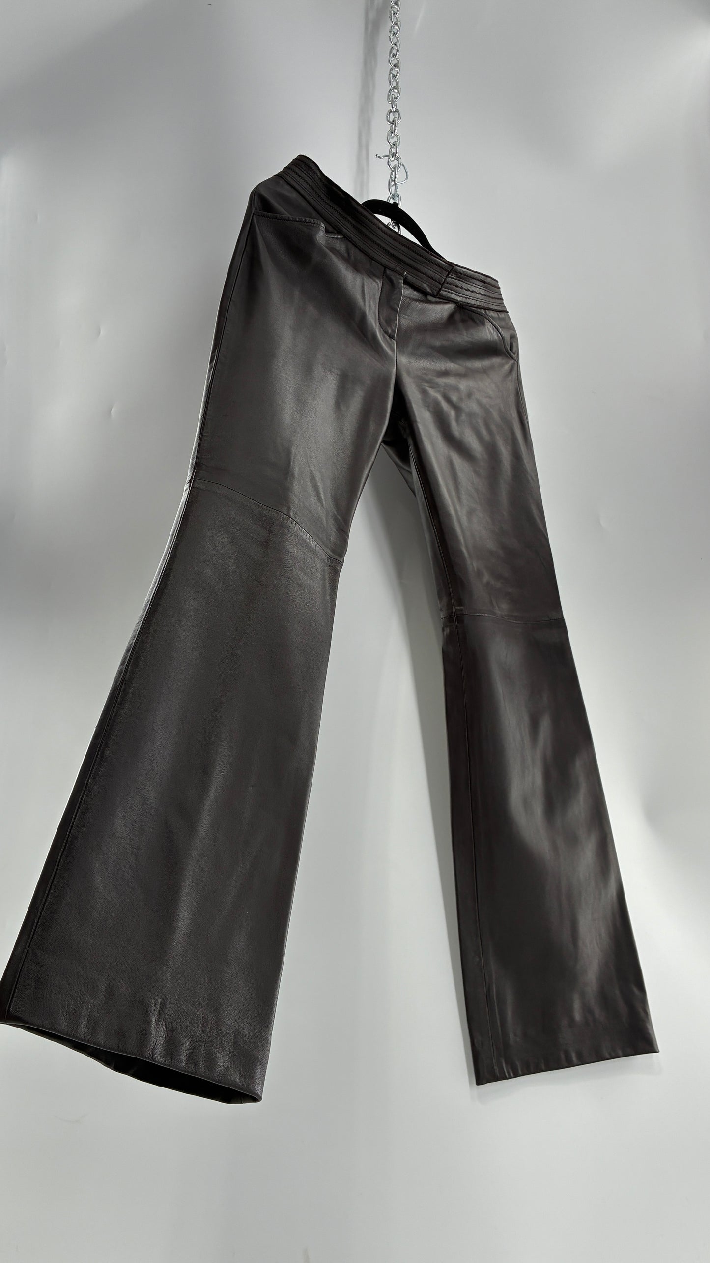 Vintage ETCETERA Deep Brown Low Waisted Embroidered, Side Closure Pants with Bootcut Hem (4)