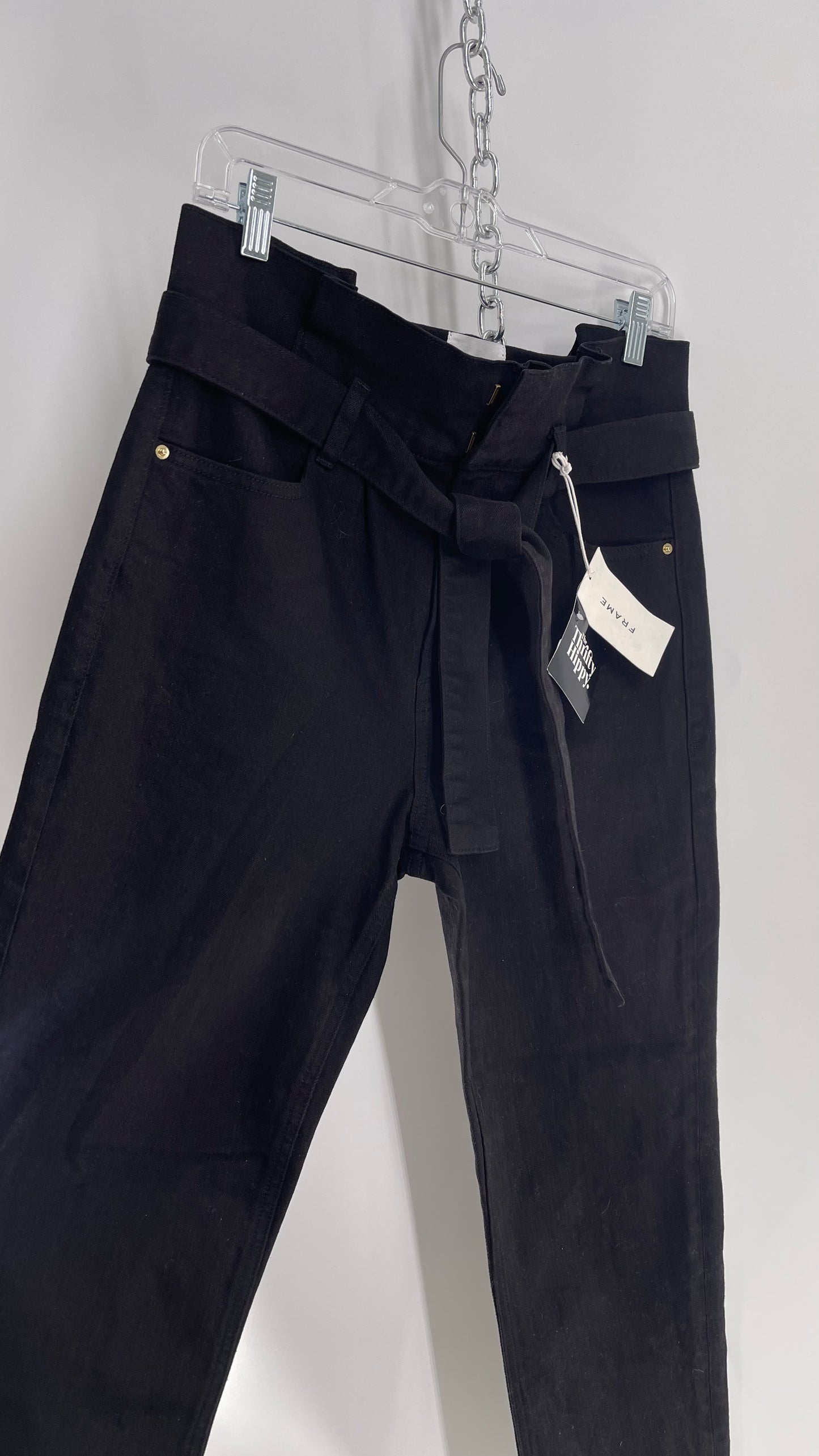 FRAME Black Denim Tie Waist Straight Legs with Tags Attached (28)