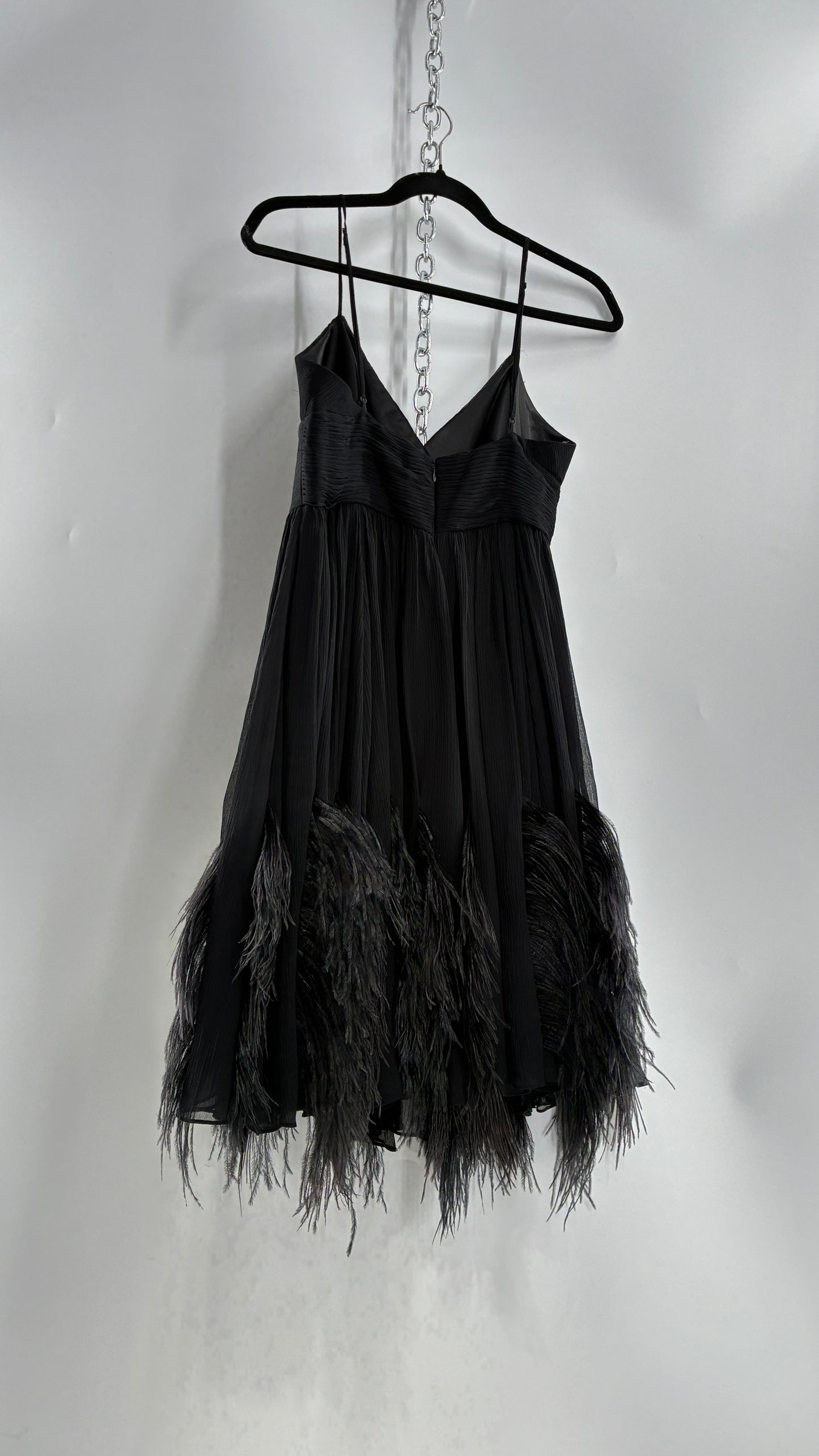 Vintage BCBGMAXAZRIA Crimped Black Dress with Ostrich Feather Details (6)