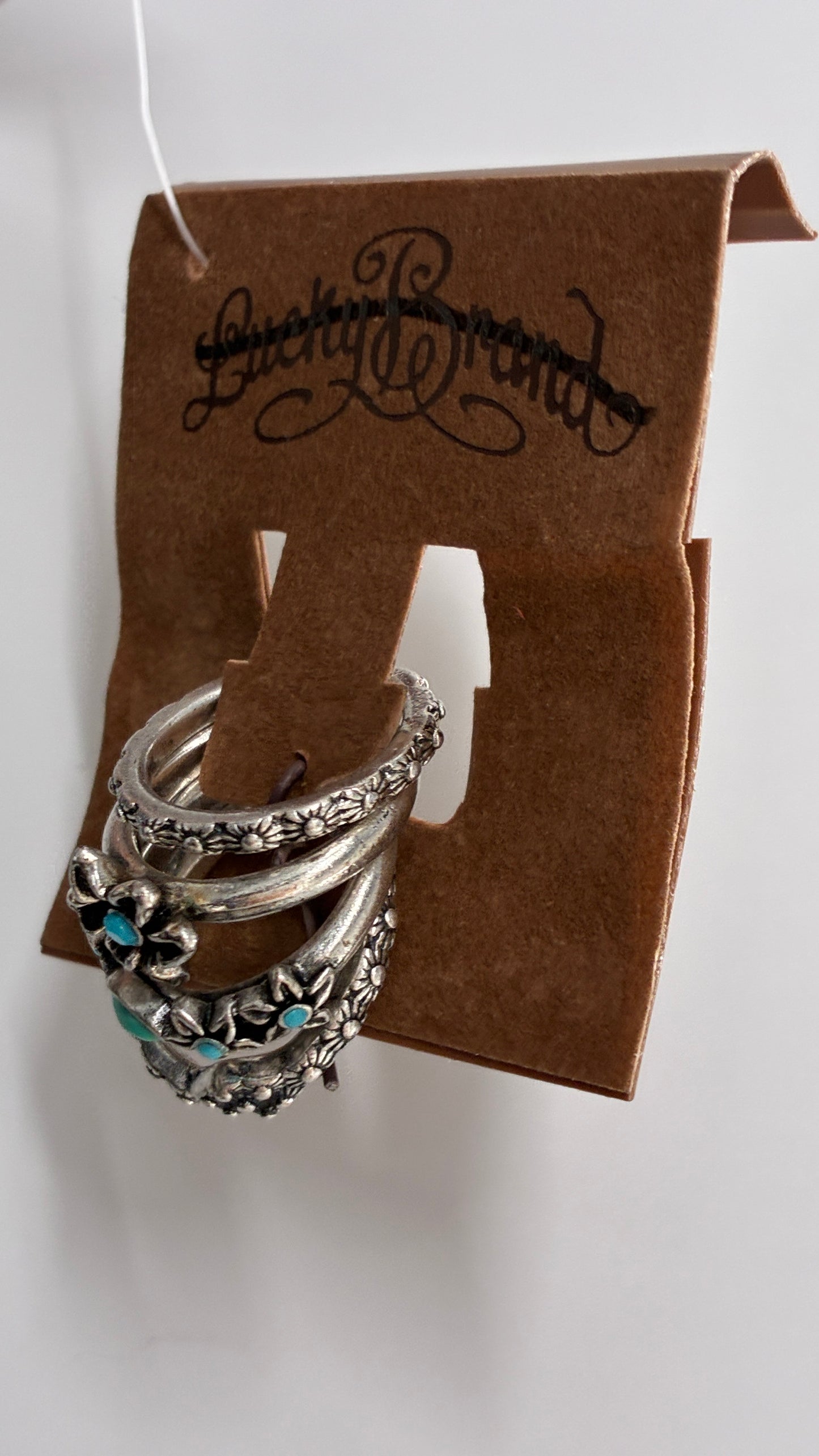 Lucky Brand Silver Embossed Ring Set with Turquoise Stone