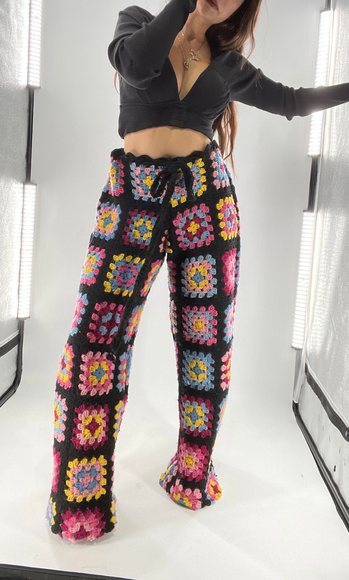 CUSTOM Handmade Granny Square High Contrast Lounge Pants (XS/S/M/L)