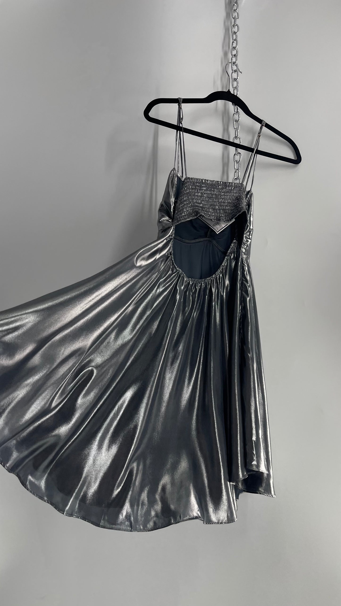 Intimately Free People Liquid Metal Silver Backless Dress (XS)