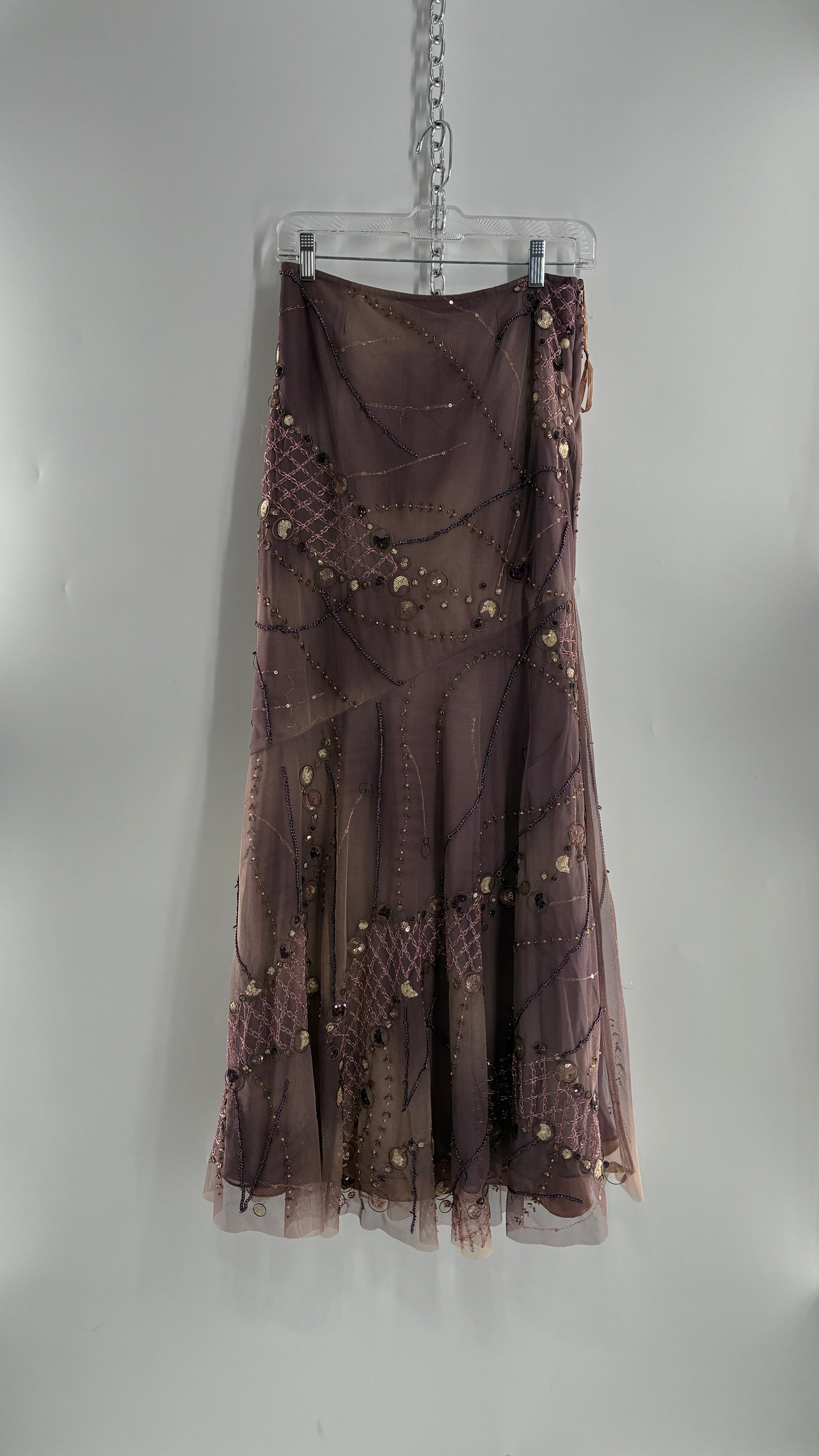 Vintage ALBERTO MAKALI Completely Embroidered and Beaded Maxi Asymmetric Dusty Purple Skirt (4)