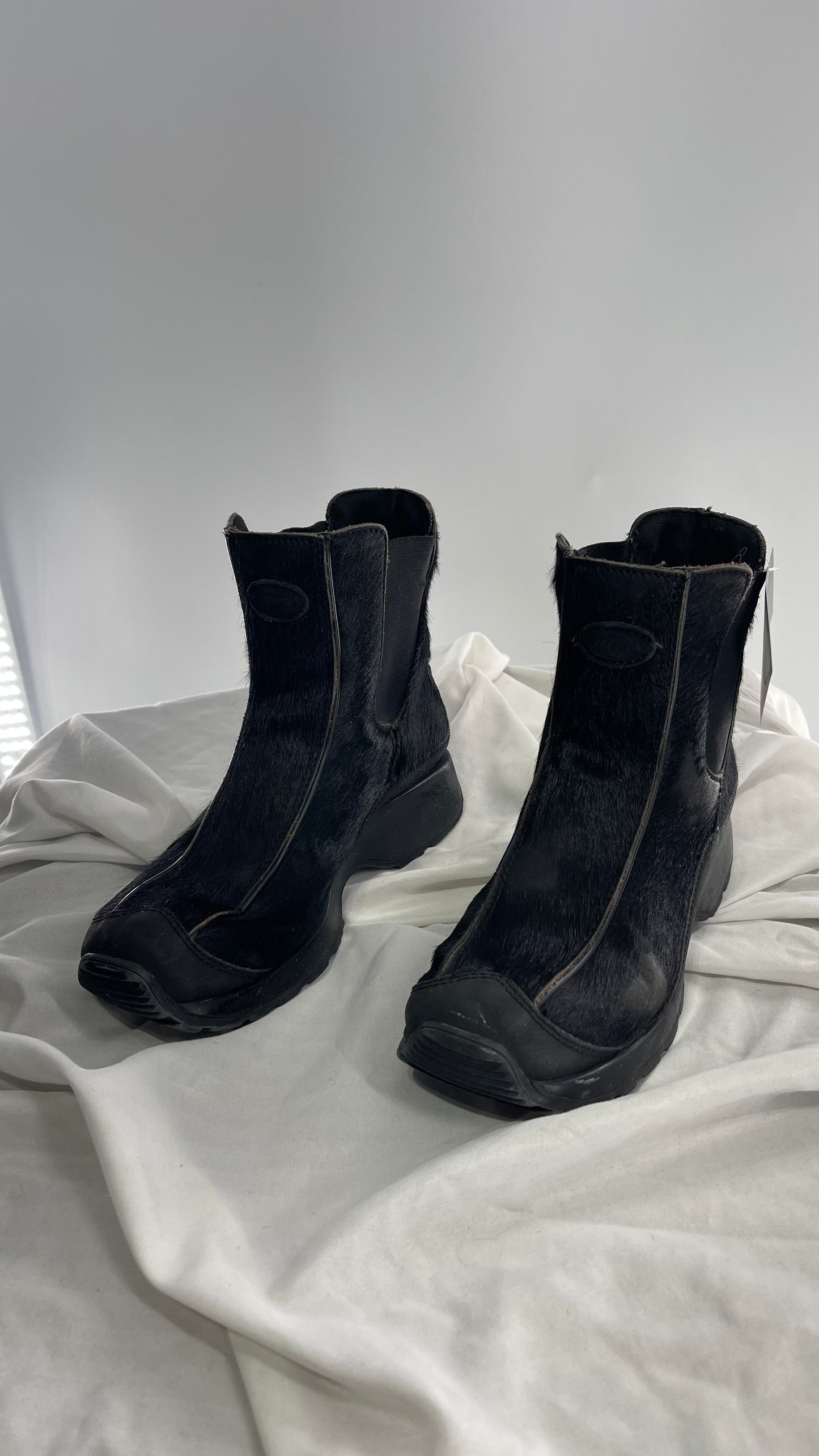 Vintage TECHNICA Black Cow Hide Round Toe Chunky Sole Boots (7.5)