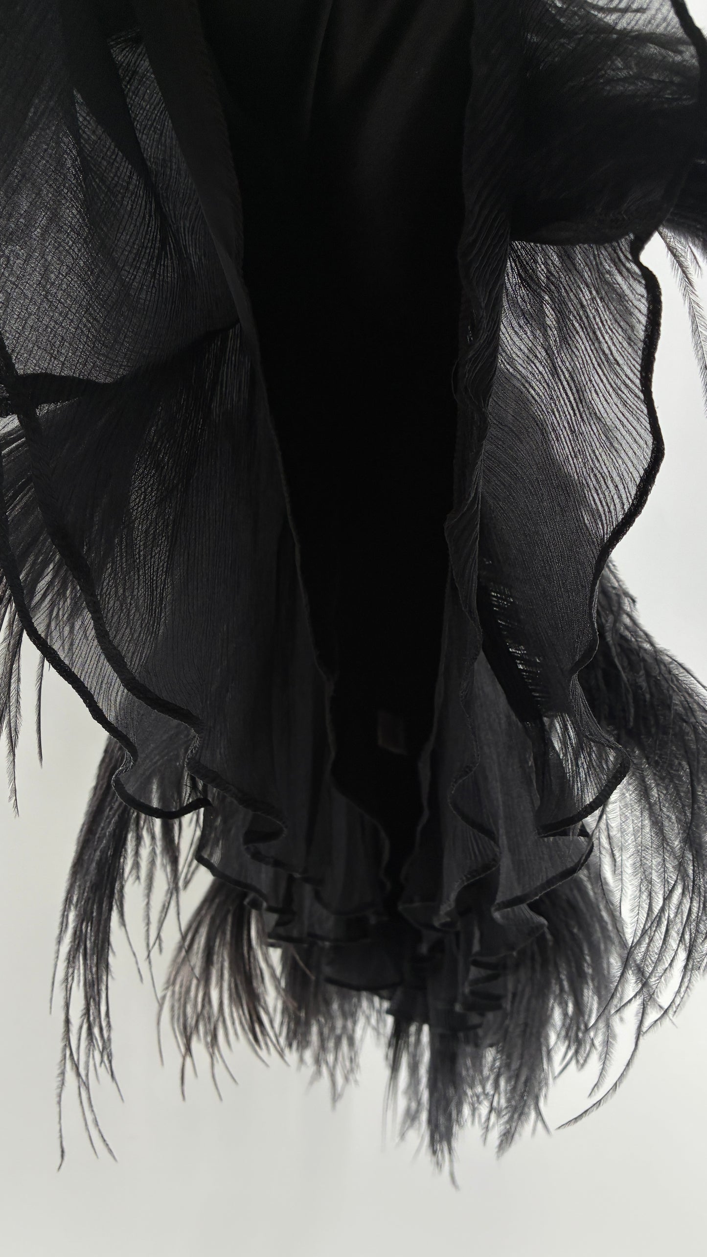 Vintage BCBGMAXAZRIA Crimped Black Dress with Ostrich Feather Details (6)
